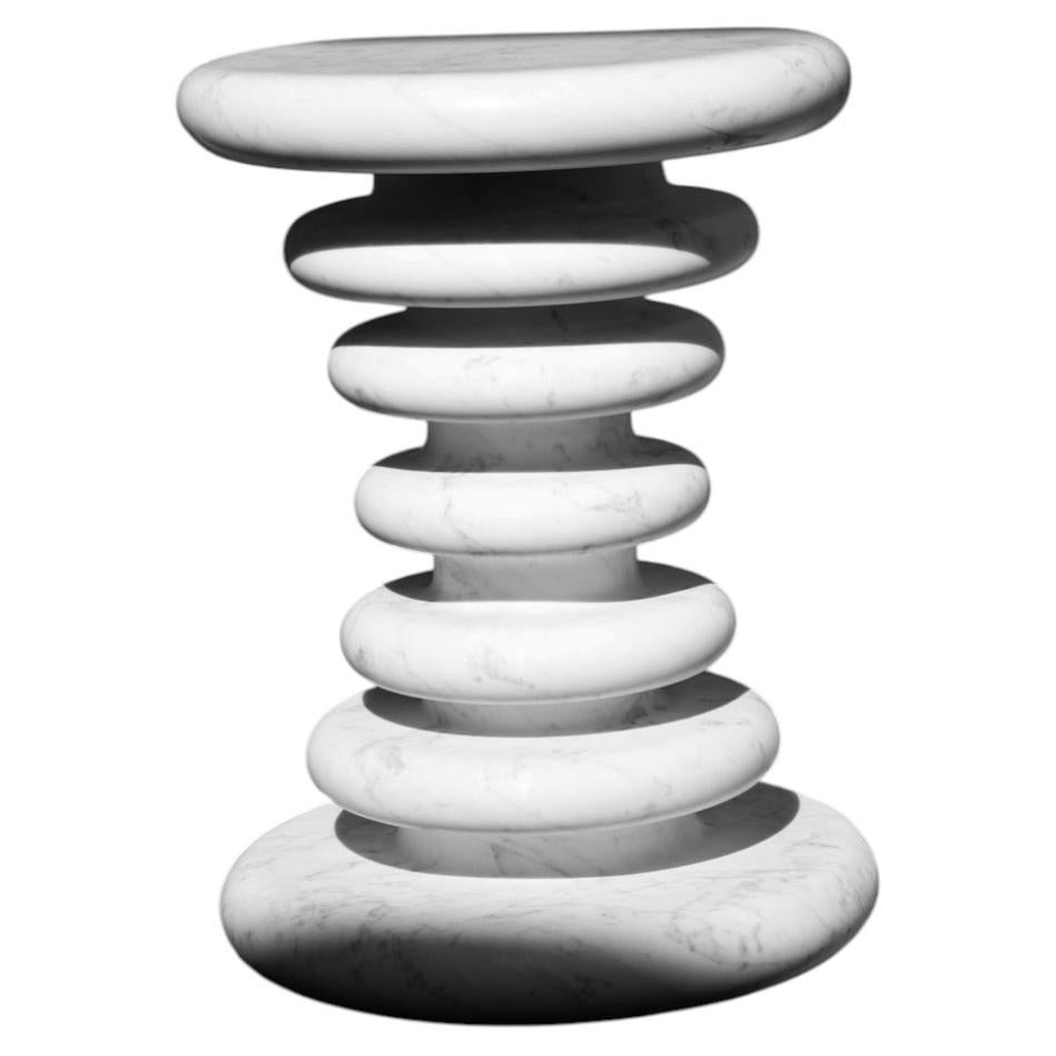 Saturn stool in polished Carrara marble by Patrick Laroche