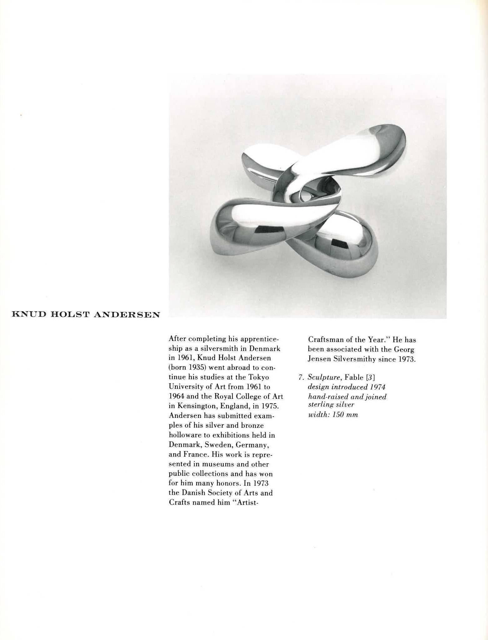 This catalogue was published on the occasion of an exhibition organised and held at the Renwick Gallery, Smithsonian Institute in Washington DC. With 147 pieces illustrated, company marks and selected bibliography. The Georg Jensen Silversithy which