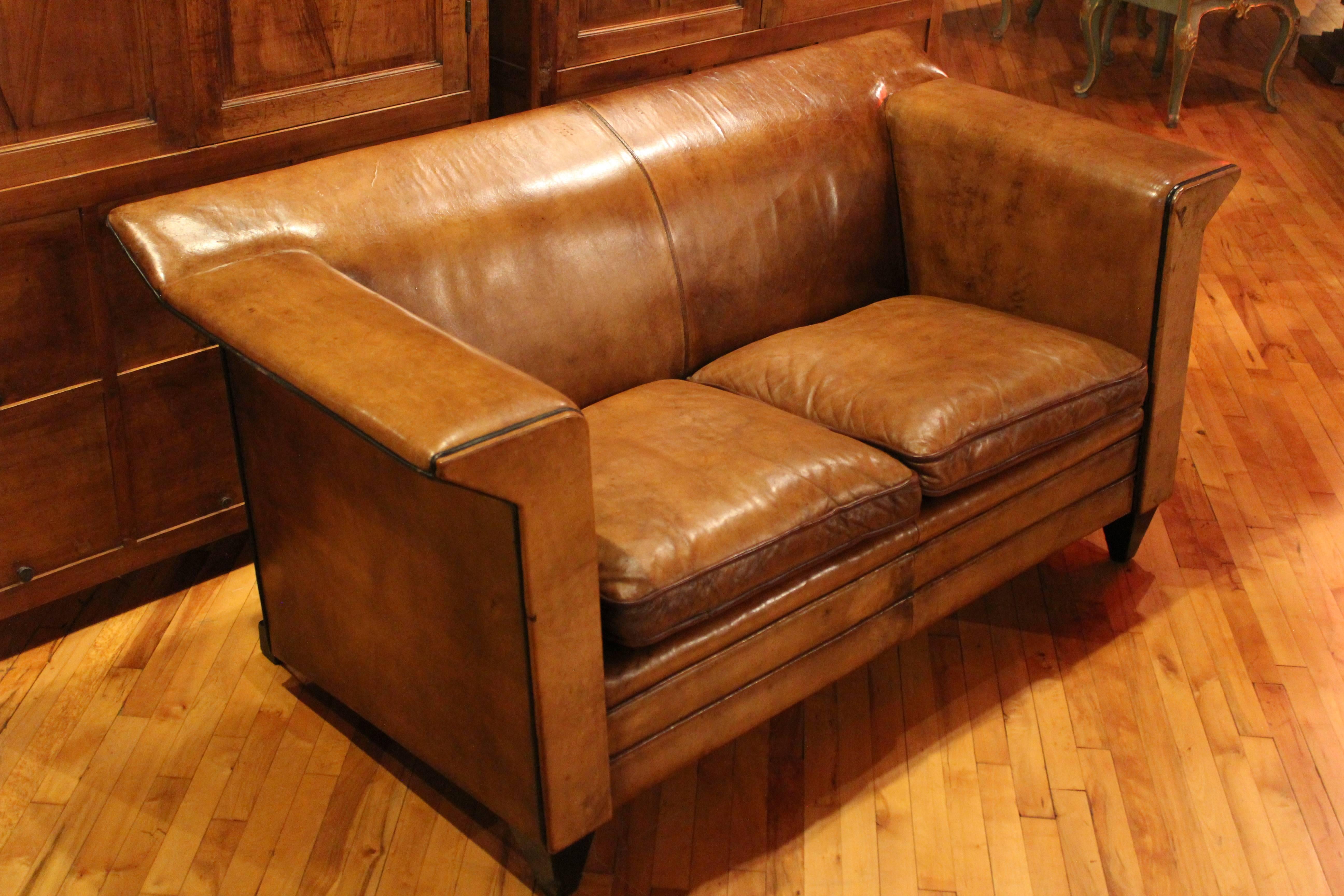 Dutch Leather Sofa  by Bart Van Bekhoven In Good Condition In High Point, NC