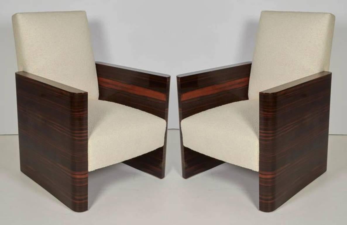 Pair of French Art Deco Macassar wood armchairs.