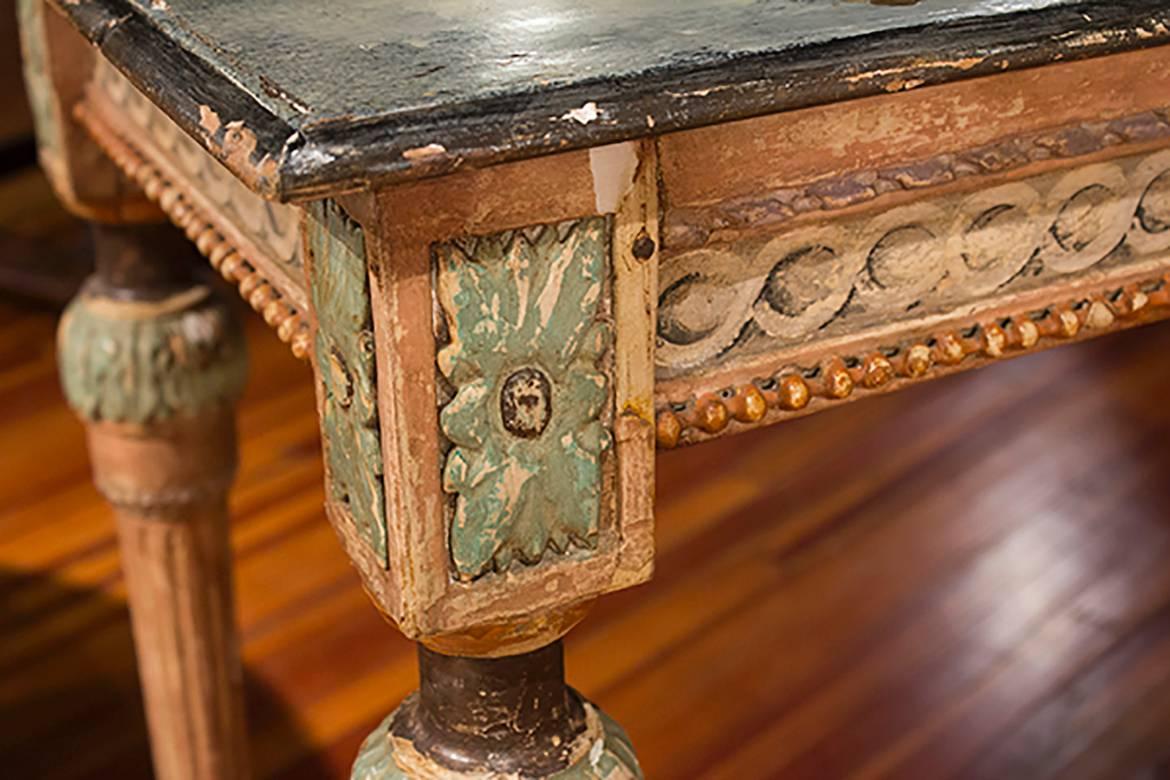 Louis XVI painted faux painted top console.
