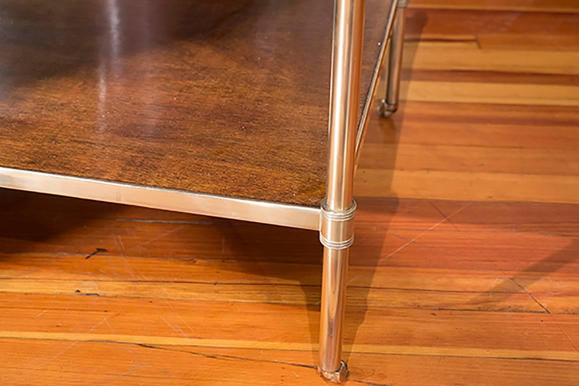 English brass and mahogany low table.
