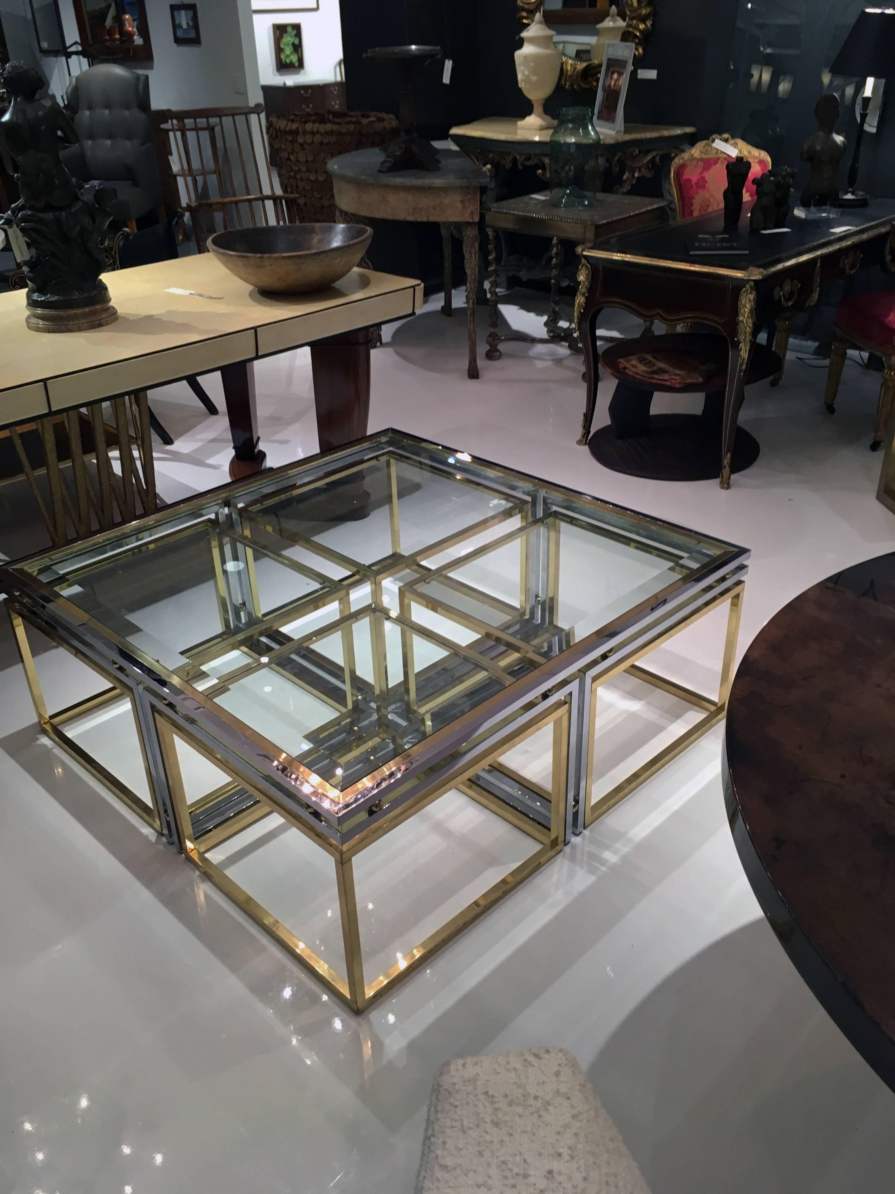 Mid-20th Century Italian Brass, Chrome and Glass Cocktail Table For Sale