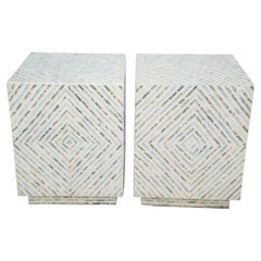 A Pair of Mid Century Modern Abalone and Mother of Pearl Inlay Tile End Tables