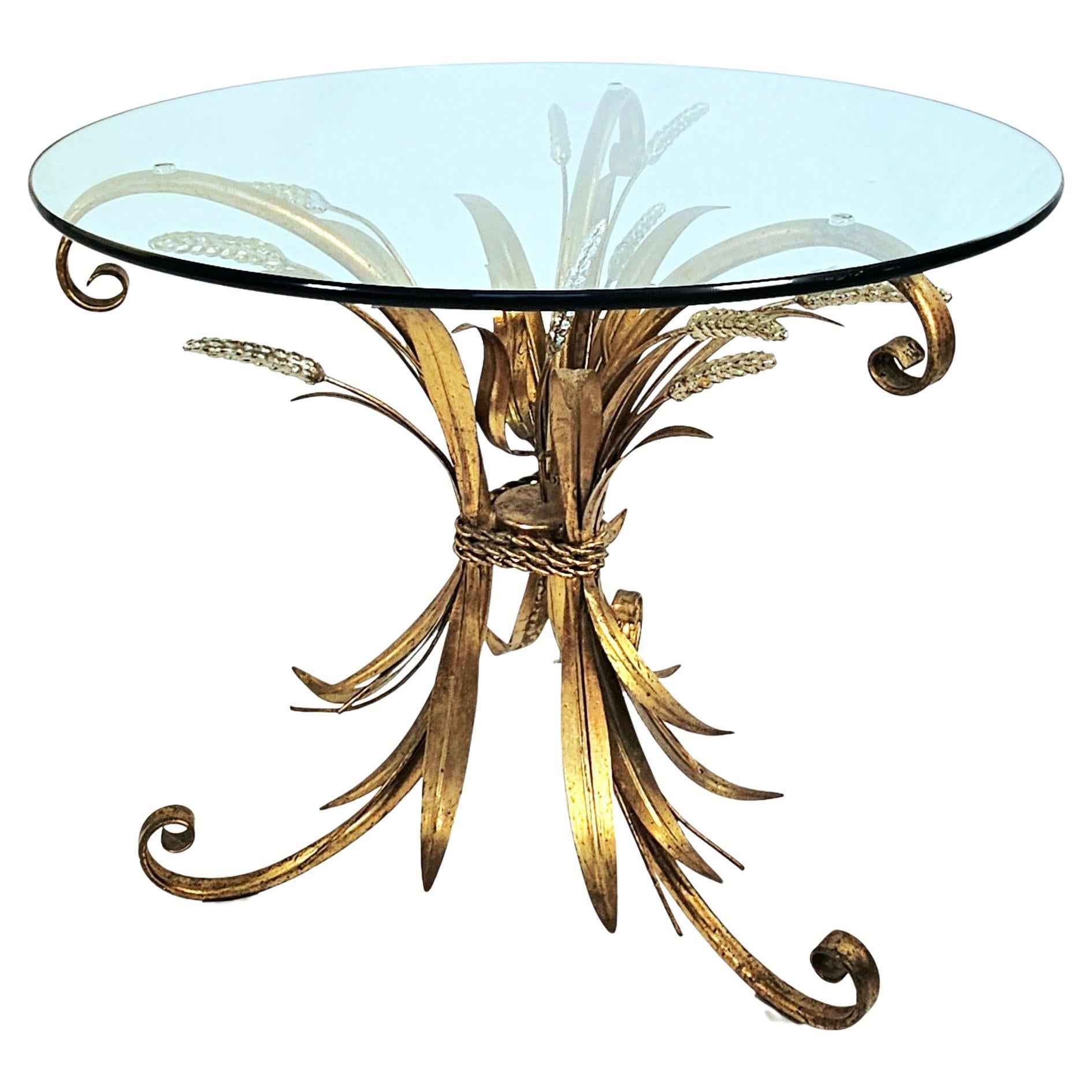Coco Chanel Style Sheaf of Wheat Metal and Glass Side Table For Sale