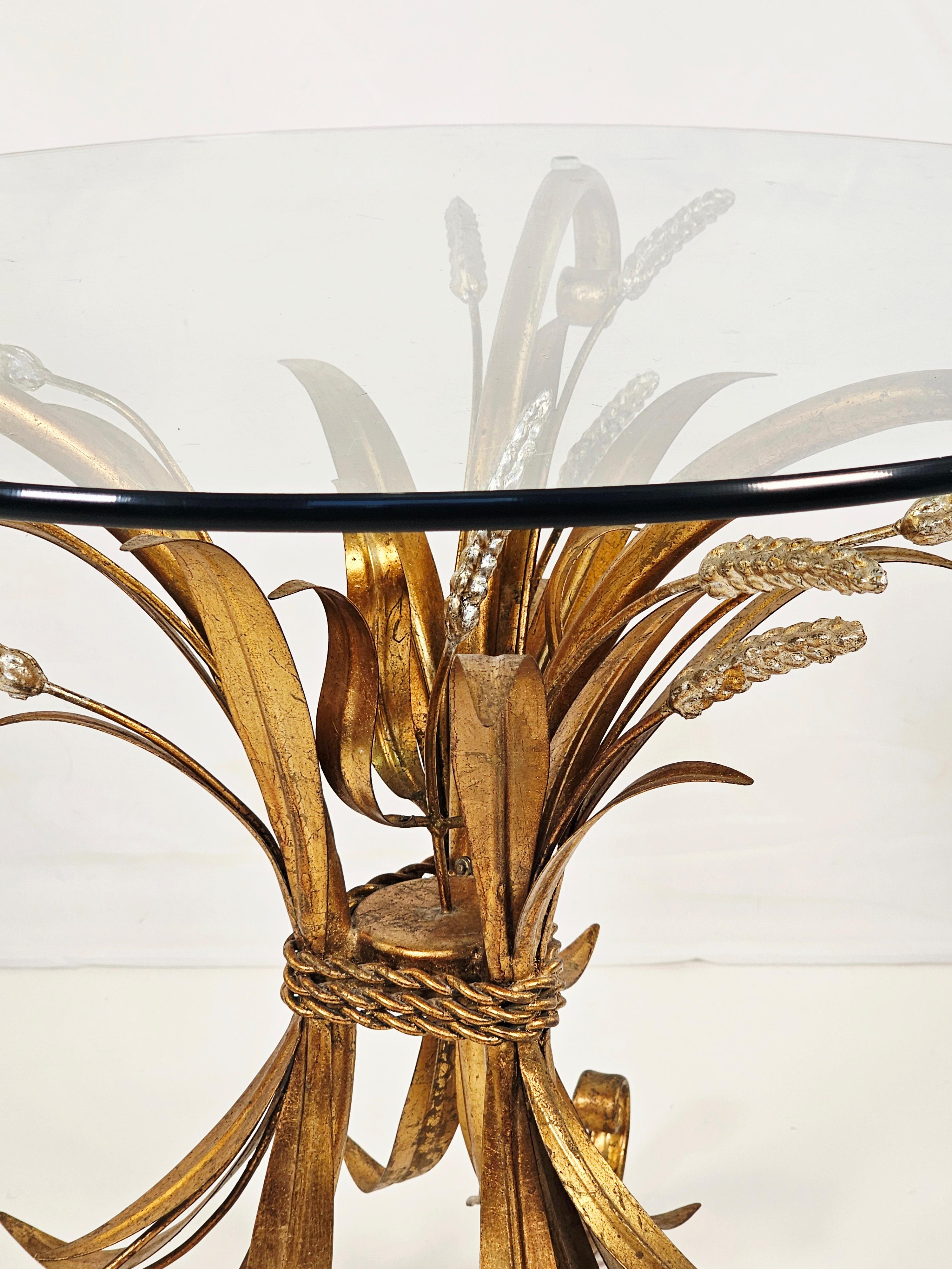 Hollywood Regency Coco Chanel Style Sheaf of Wheat Metal and Glass Side Table For Sale