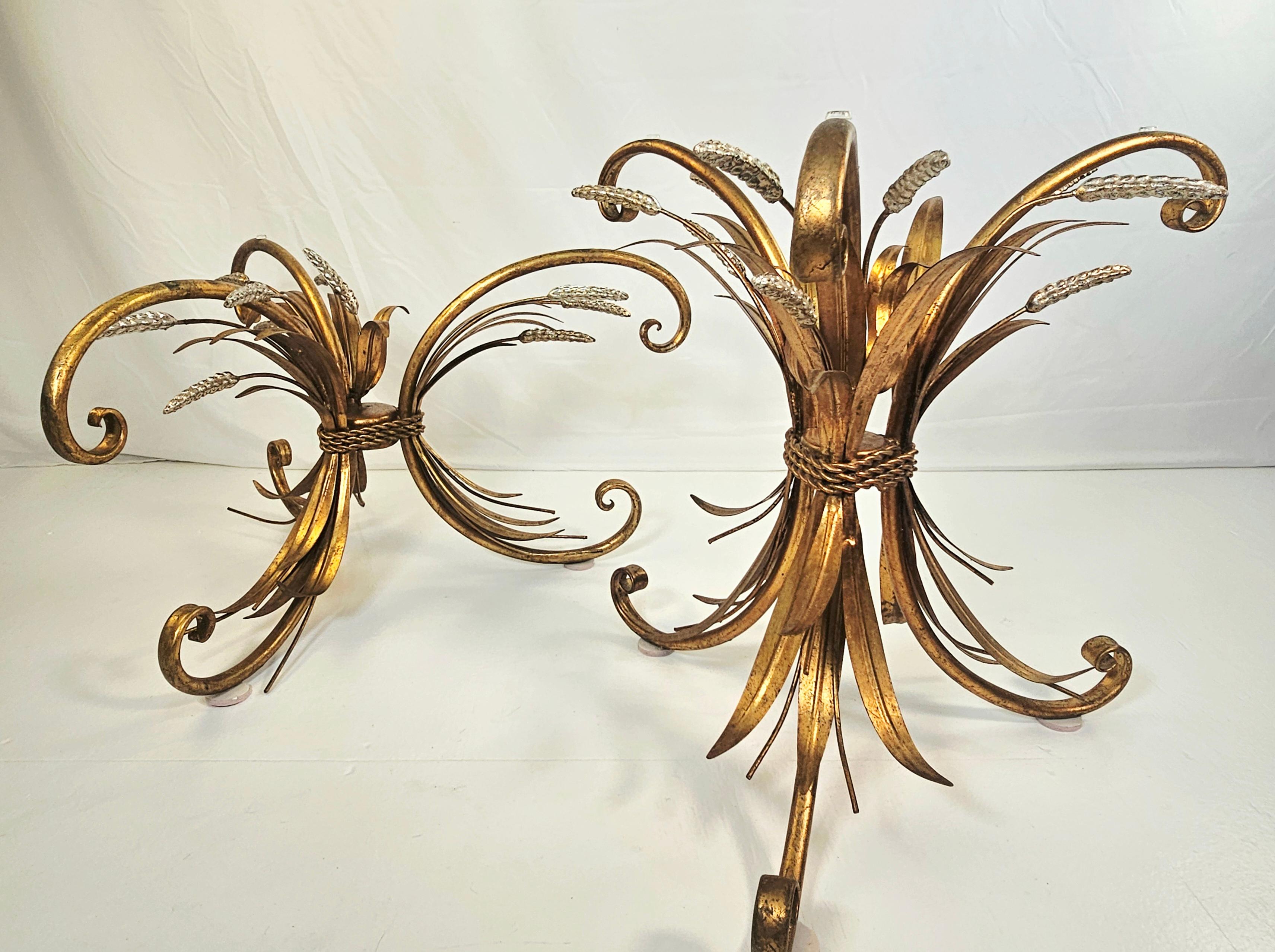 Mid-20th Century Coco Chanel Style Sheaf of Wheat Metal and Glass Side Table For Sale