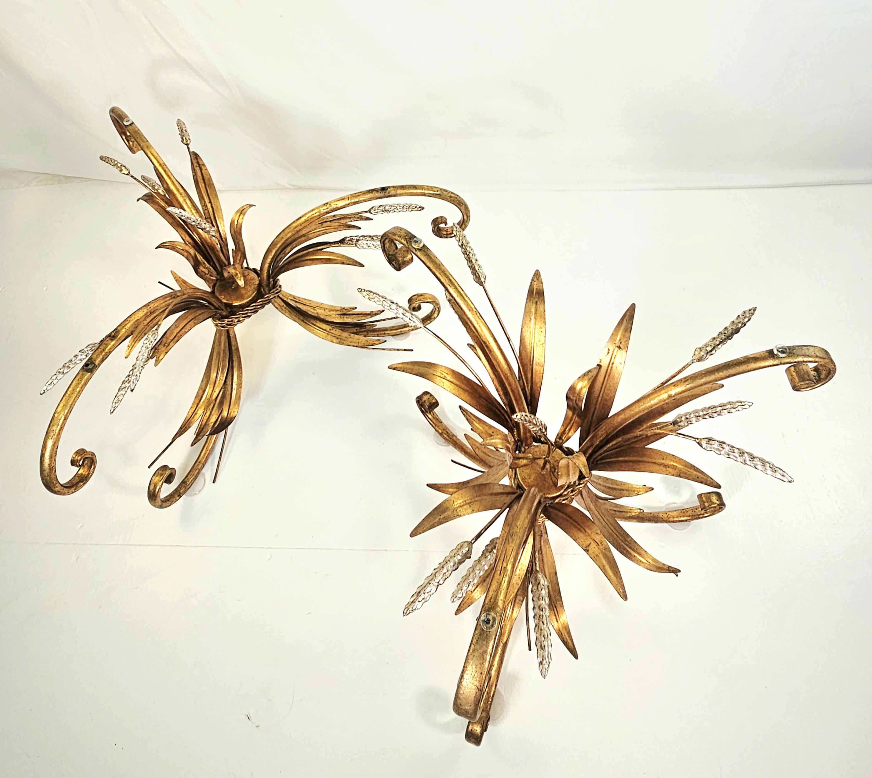 Coco Chanel Style Sheaf of Wheat Metal and Glass Side Table For Sale 2