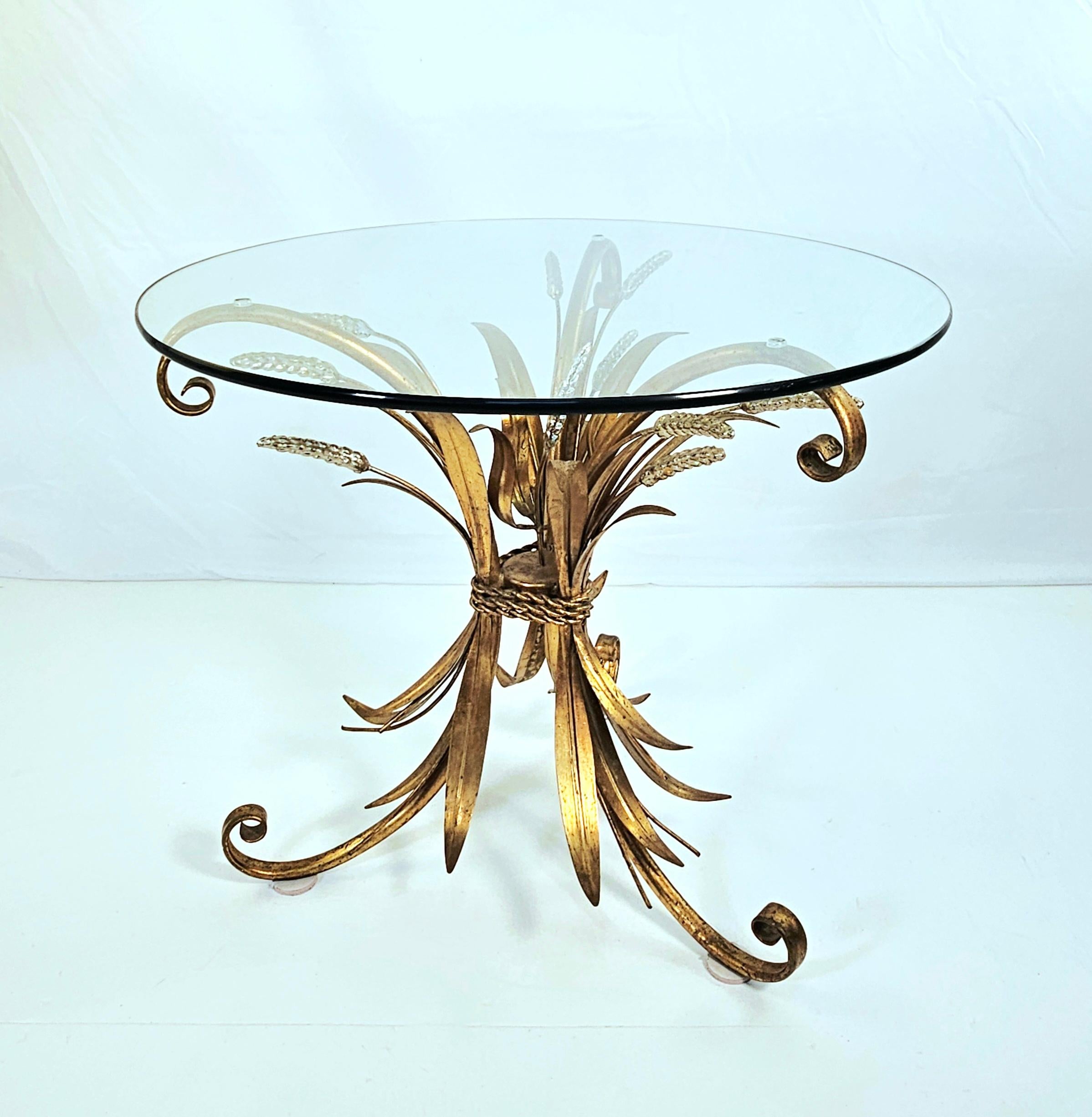 Coco Chanel Style Sheaf of Wheat Metal and Glass Side Table For Sale 6