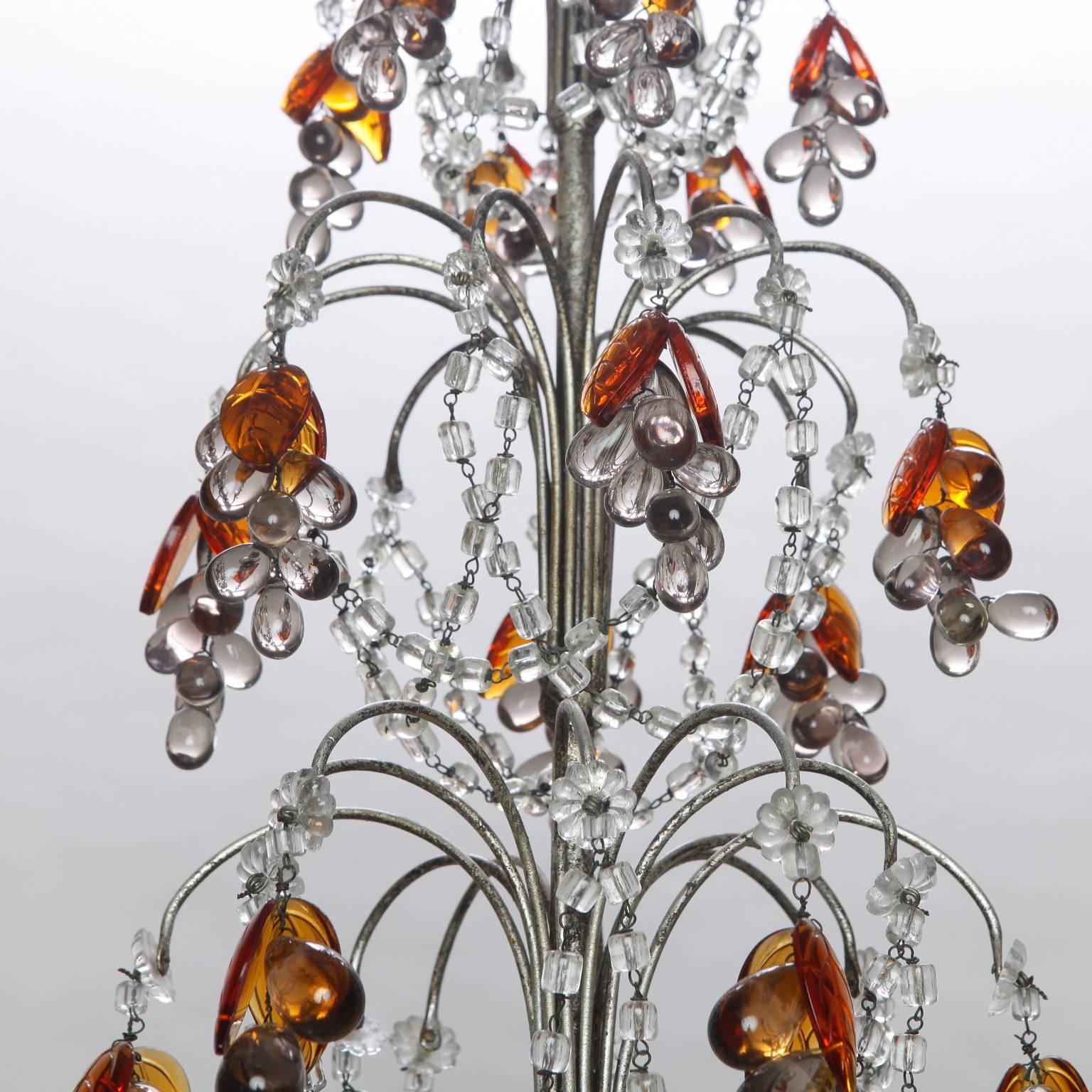 French Six-Light Chandelier with Crystal Beads and Glass Grapes For Sale