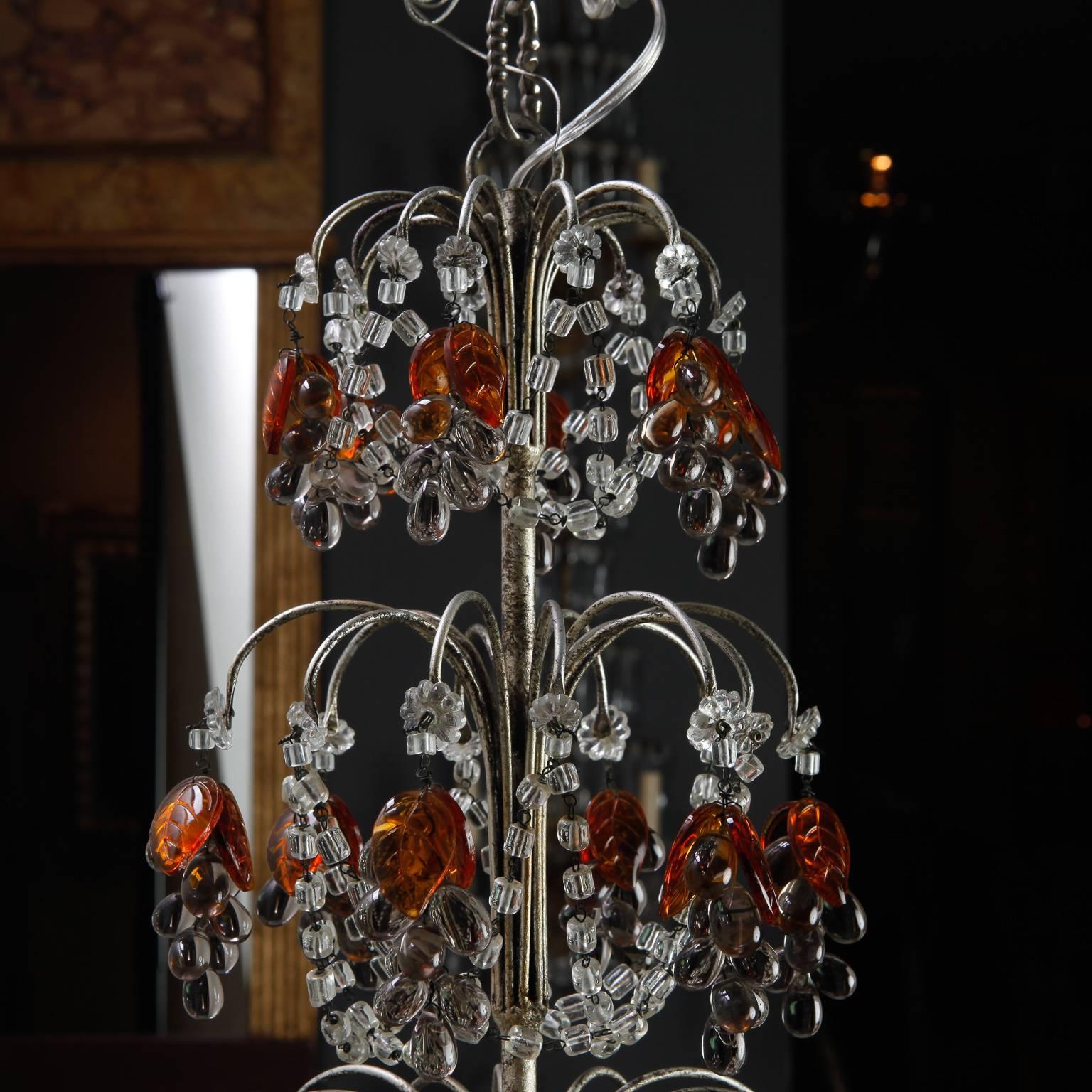 Six-Light Chandelier with Crystal Beads and Glass Grapes For Sale 1