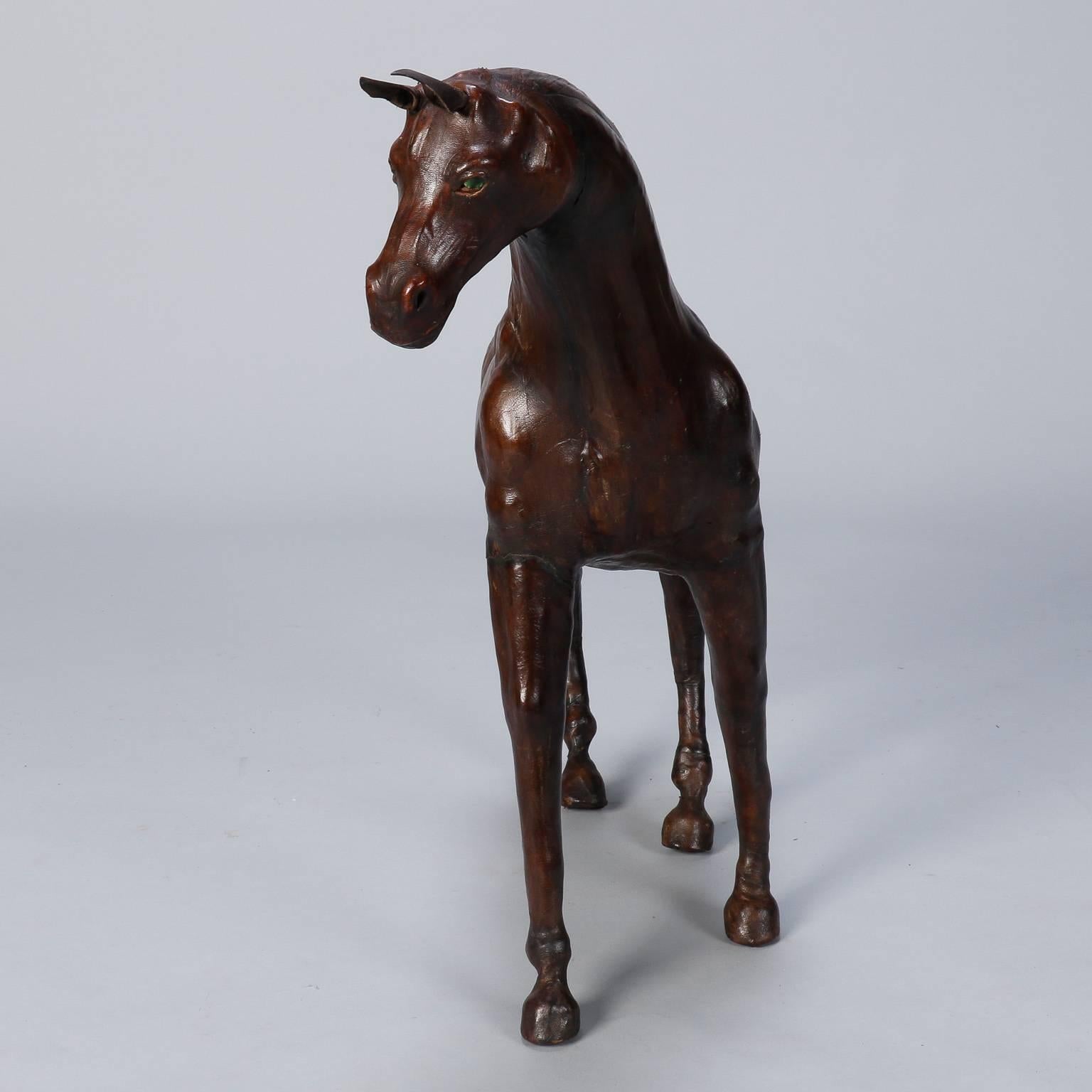 French Large Vintage Leather Covered Horse