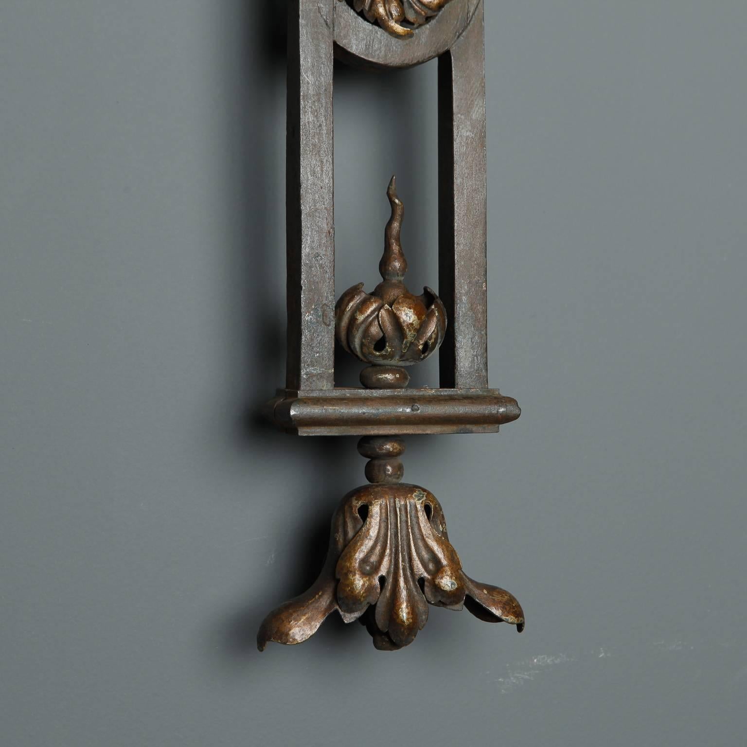 19th Century Pair of Tall Iron Sconces Made from Antique Balustrades