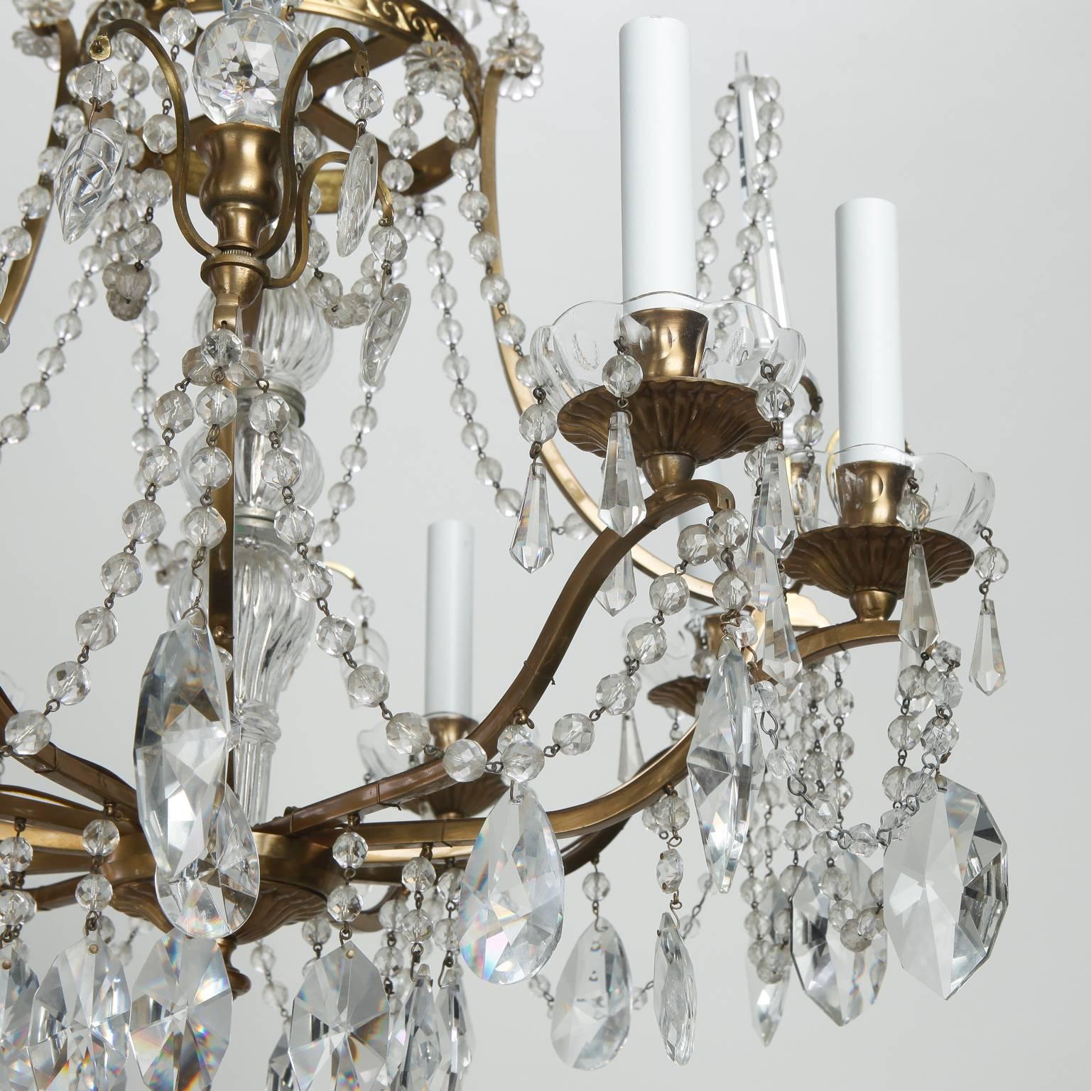 Italian Eight-Arm Chandelier with Crystal Spears and Swagged Beads 1