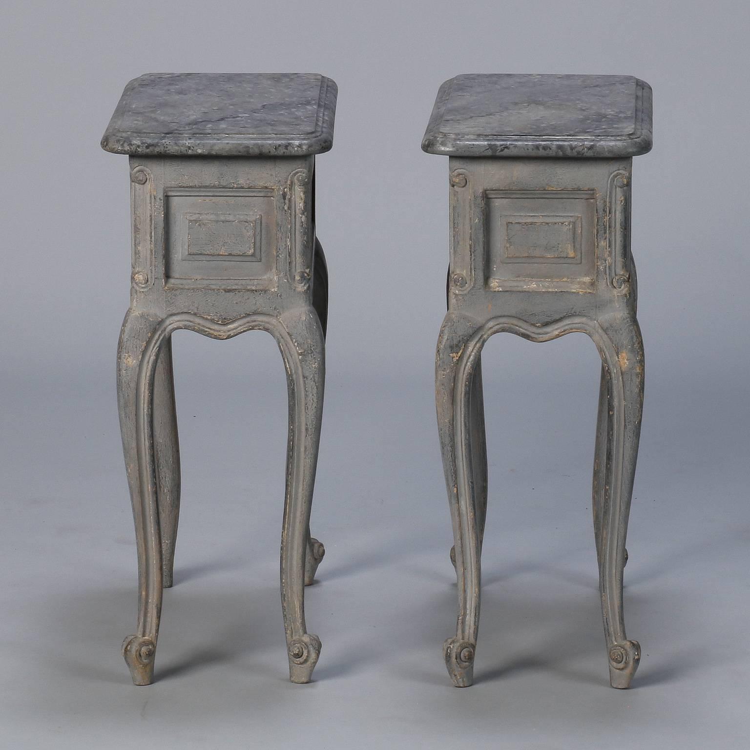 20th Century Pair Small French One Drawer Blue Side Tables