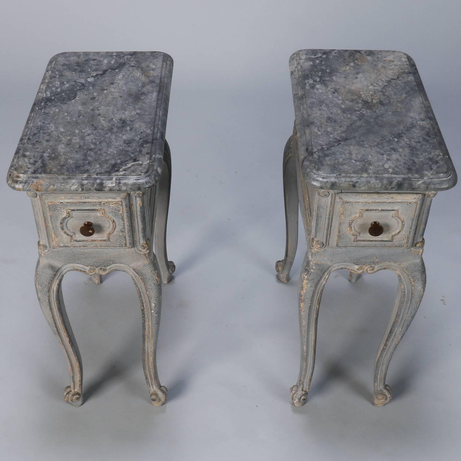 Pair Small French One Drawer Blue Side Tables 1