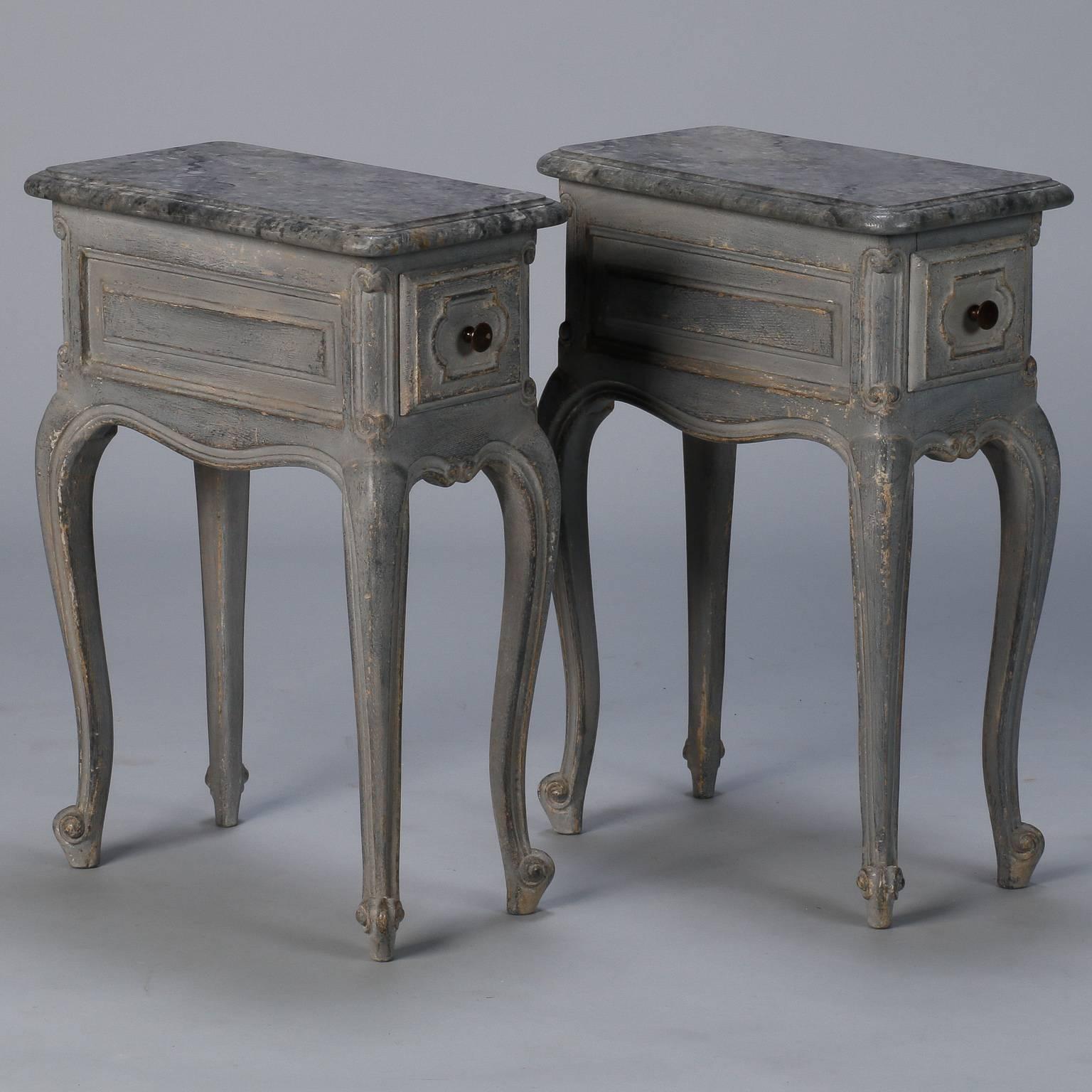 Pair Small French One Drawer Blue Side Tables 2