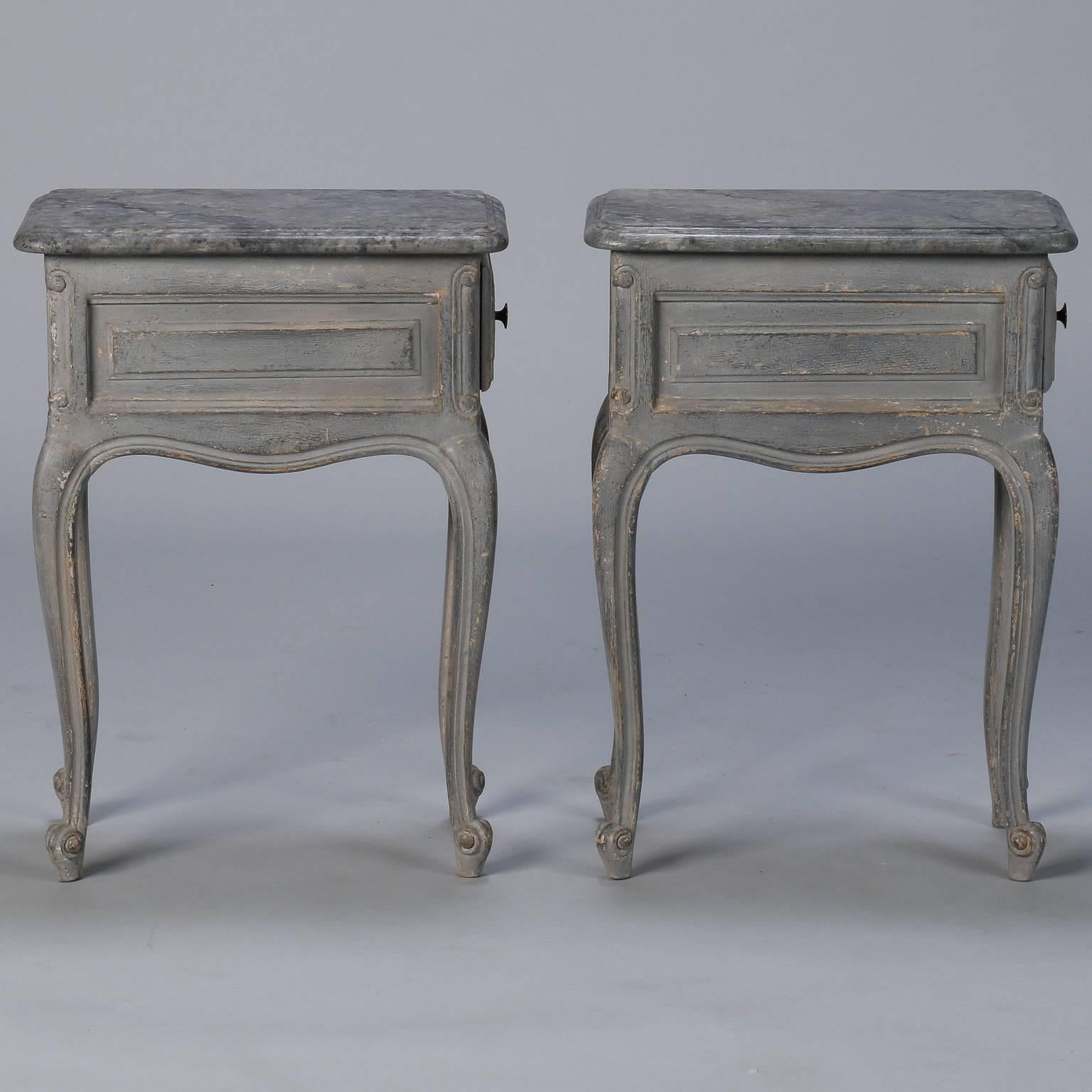 Pair Small French One Drawer Blue Side Tables 3
