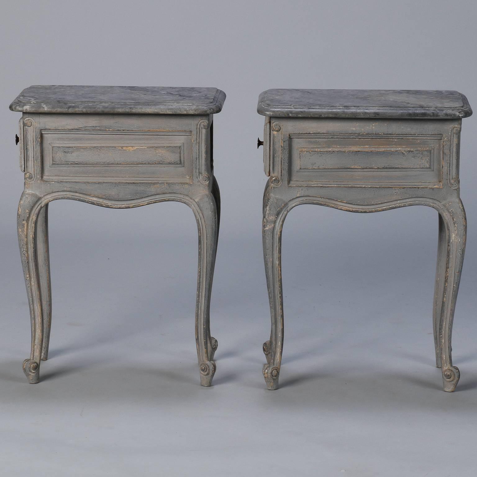 Pair Small French One Drawer Blue Side Tables 4