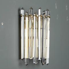 Pair Midcentury Sconces with Brass and Crystal Spears