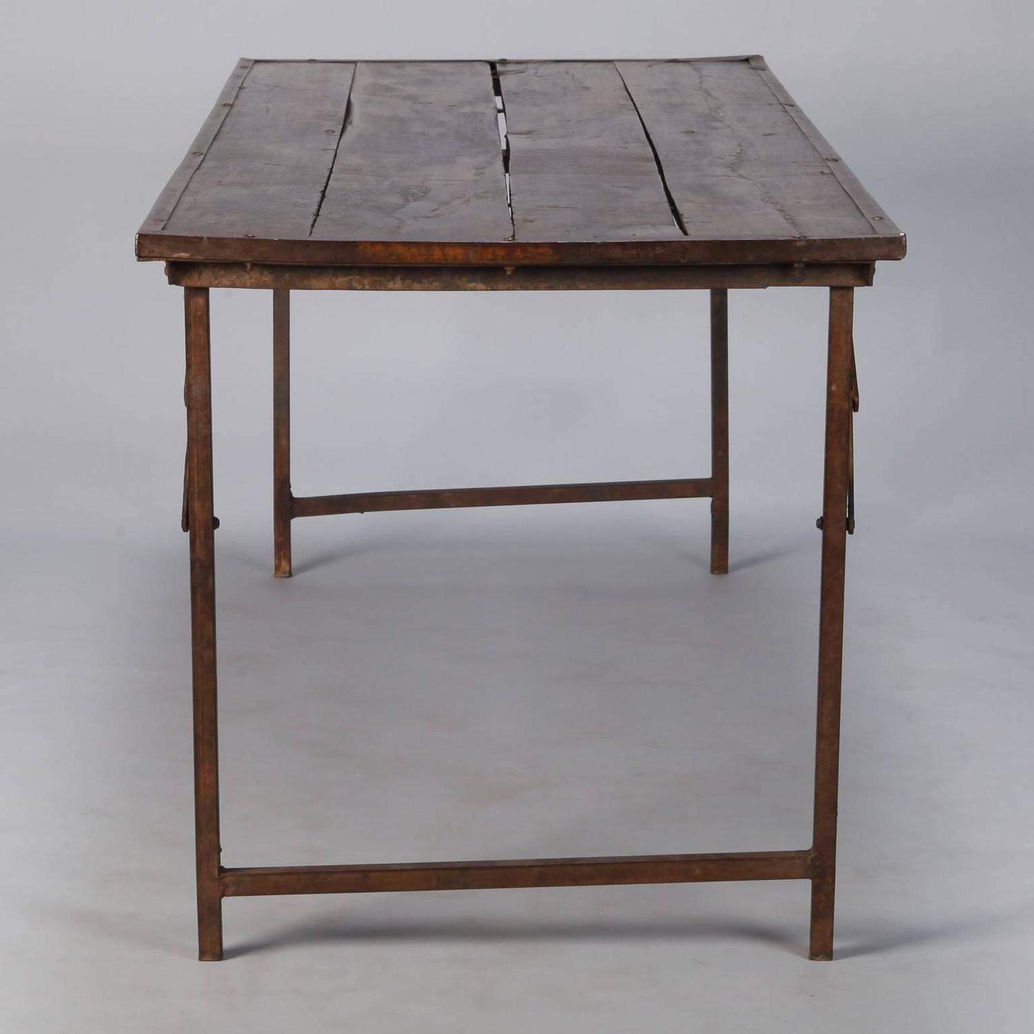 Large Industrial Wood and Iron Folding Table at 1stdibs