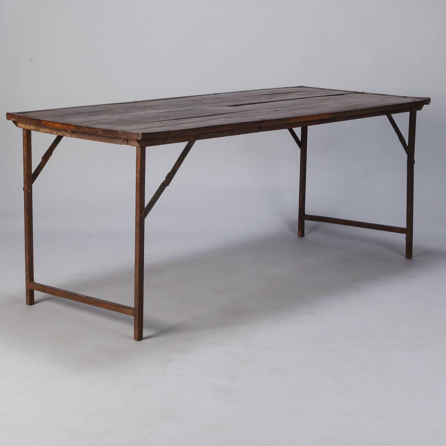English Large Industrial Wood and Iron Folding Table