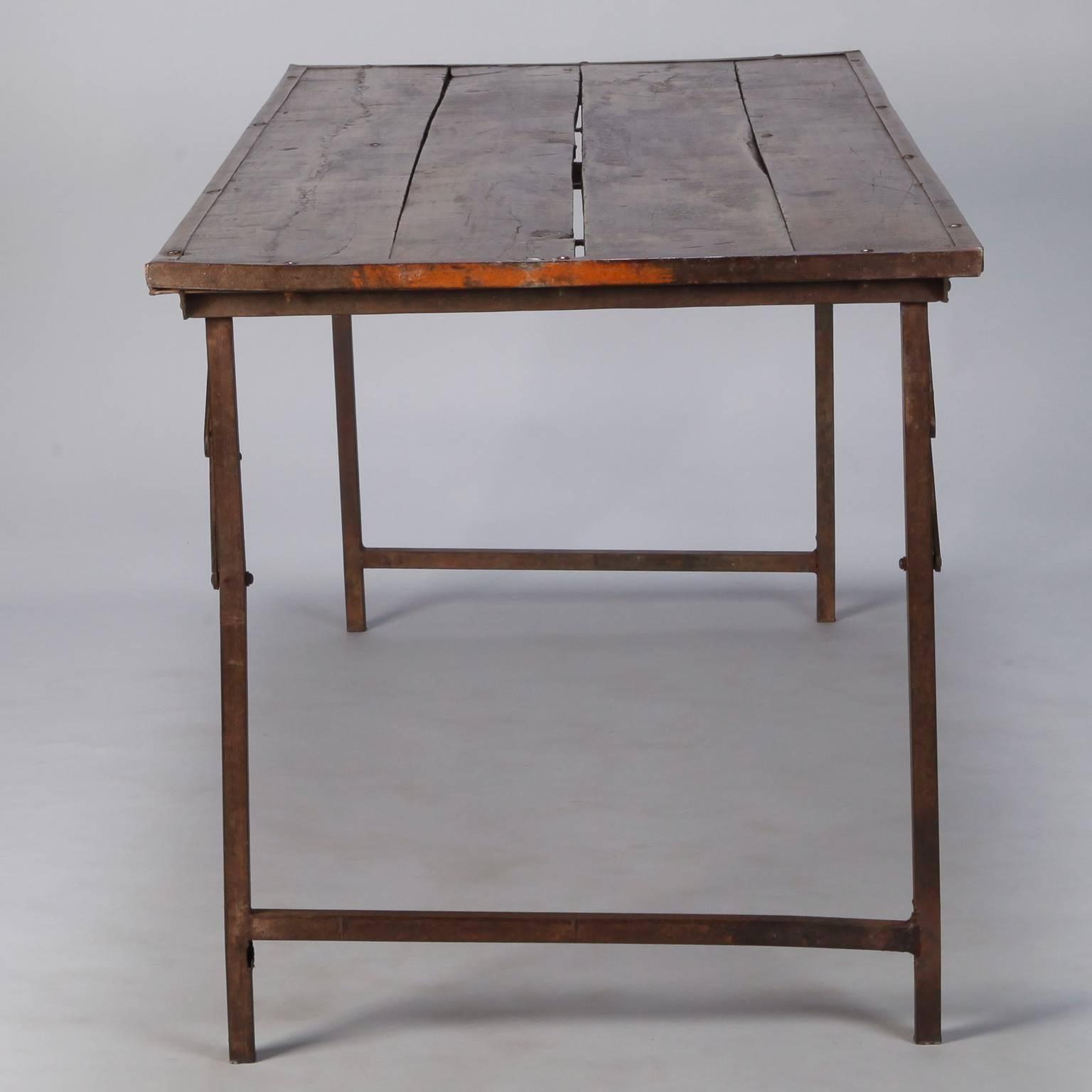 Large Industrial Wood and Iron Folding Table In Good Condition In Troy, MI