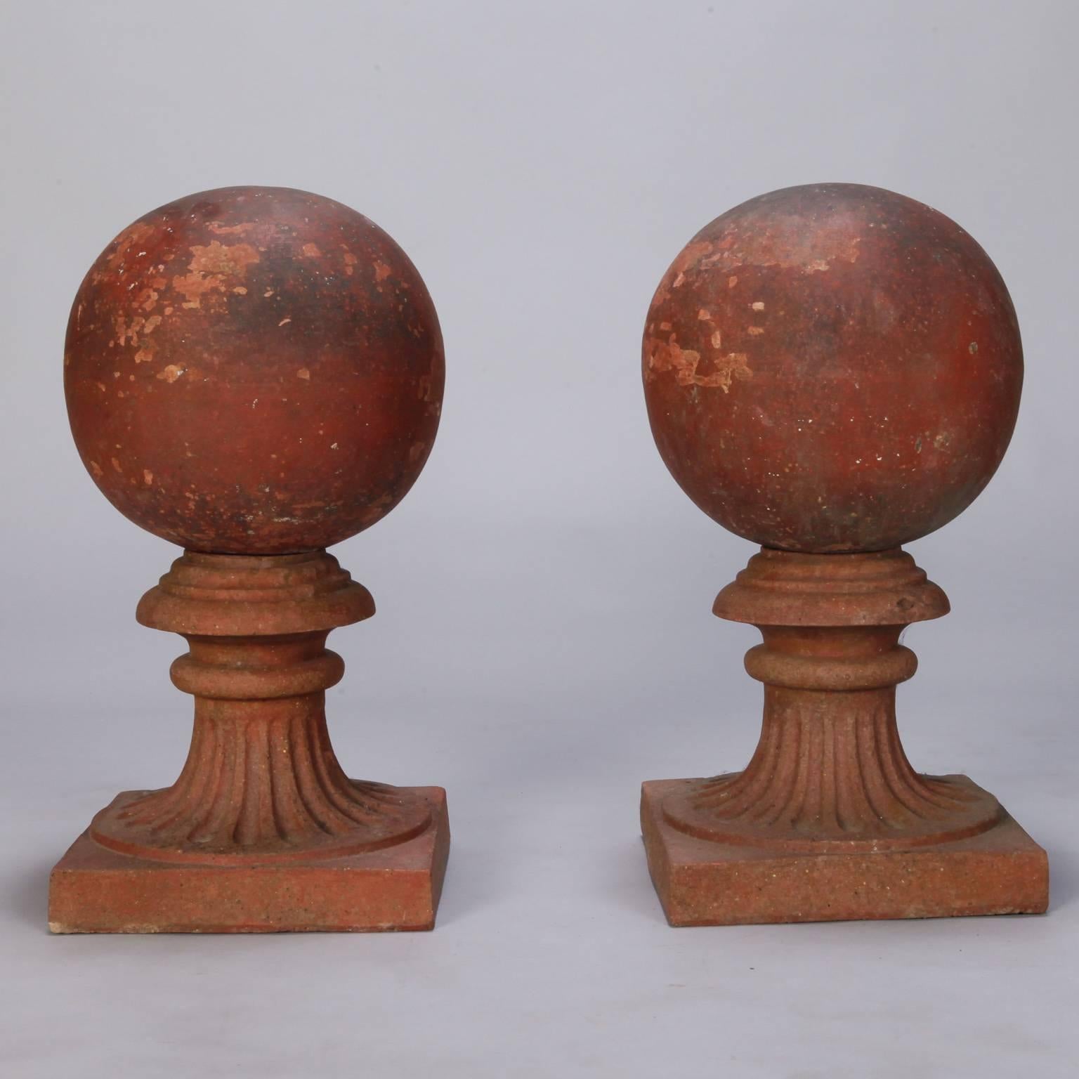 Large Round Terra Cotta Finial on Stand In Good Condition In Troy, MI