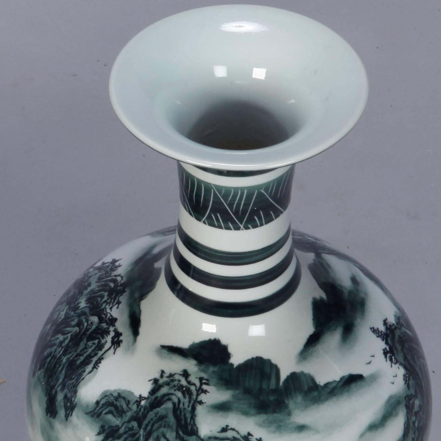 Glazed Pair of Green and White Chinese Porcelain Vases