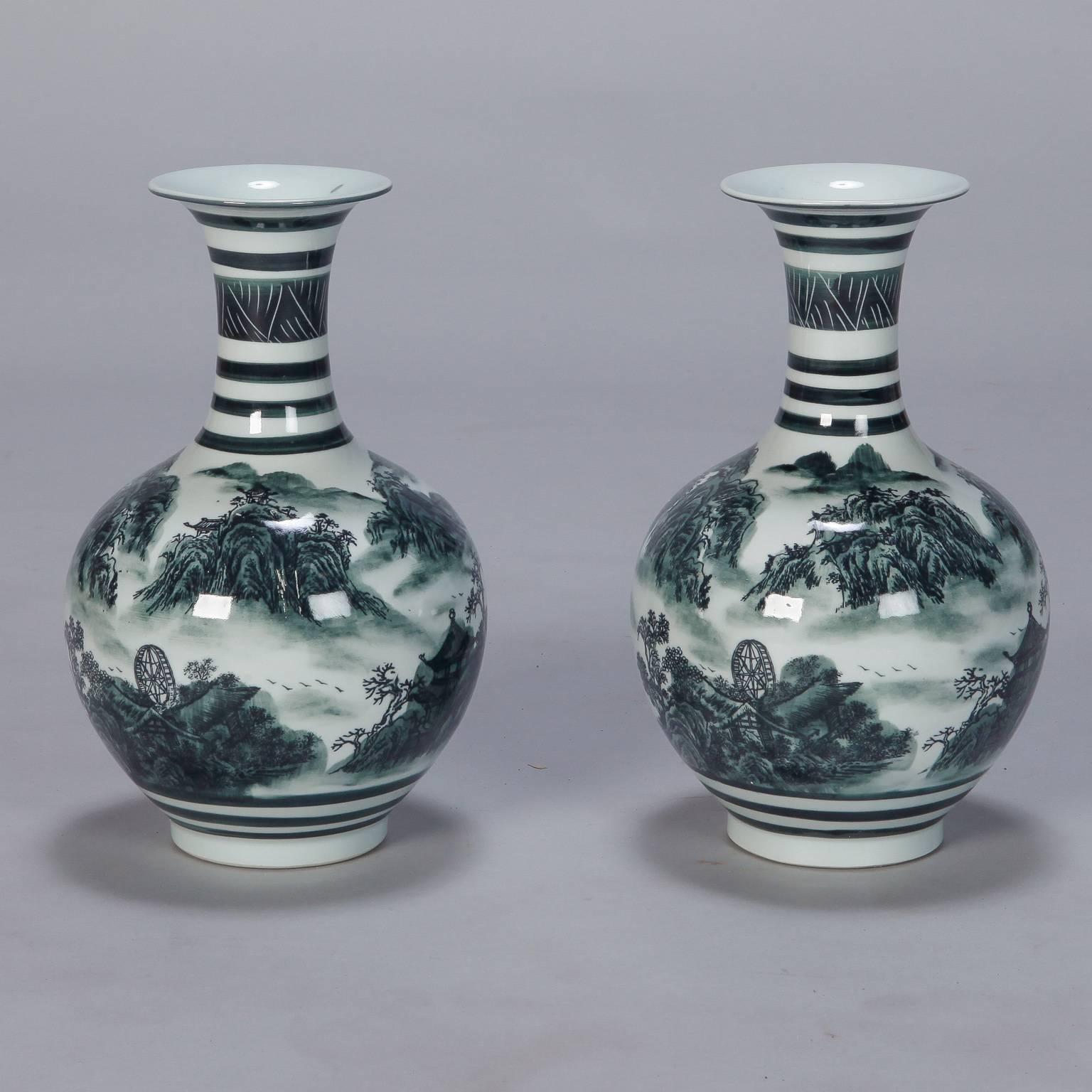 green and white porcelain vases