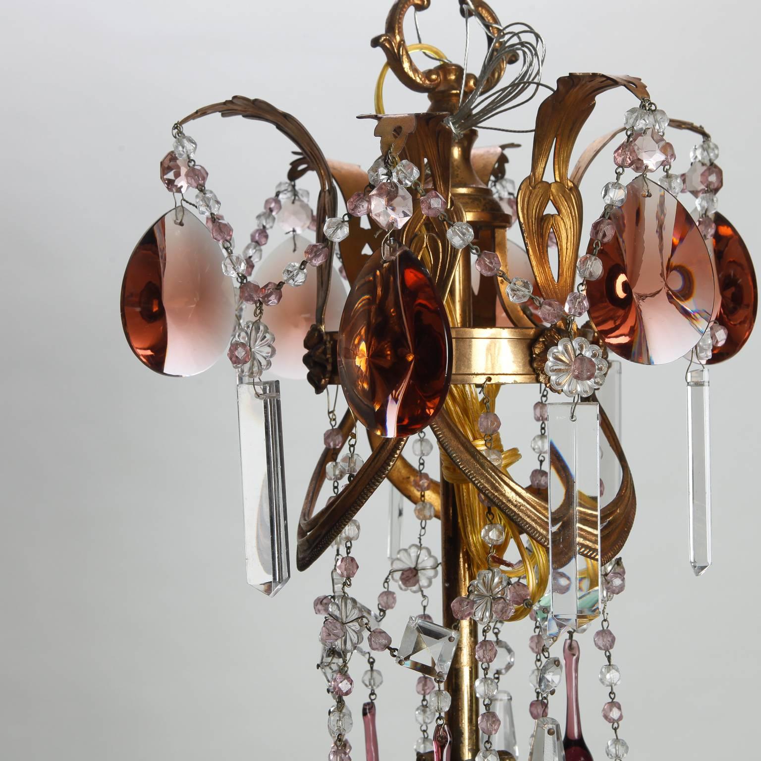 Tall French Nine-Arm Brass and Crystal Chandelier 2
