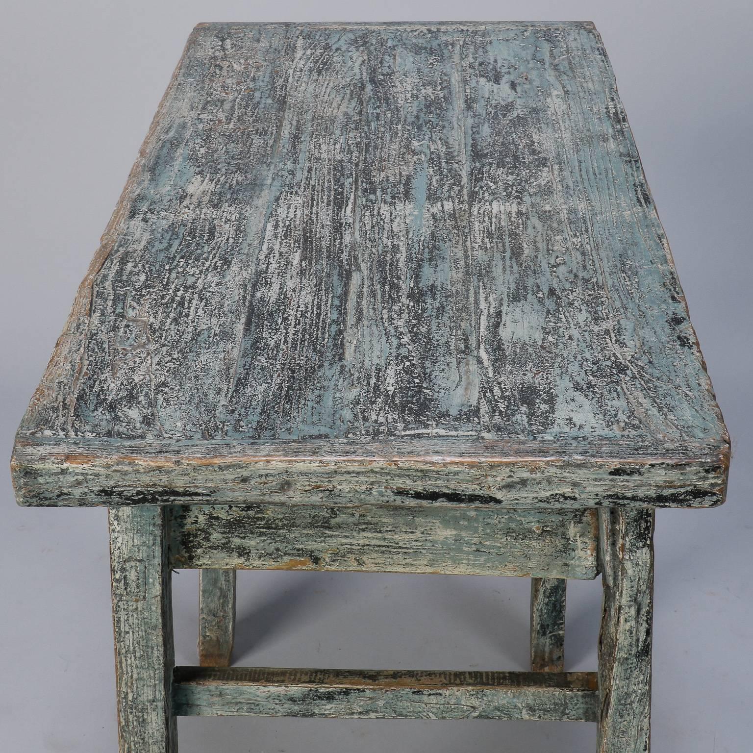 Small Primitive Two-Drawer Chinese Blue Painted Table  2