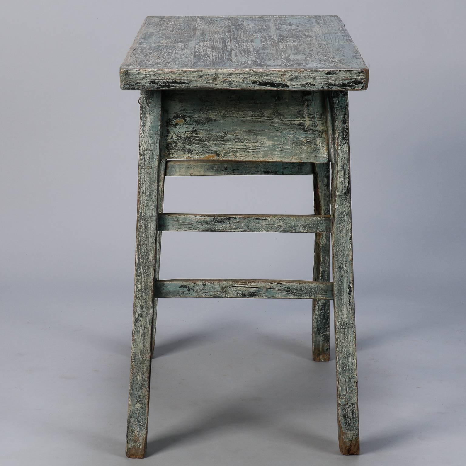 Small Primitive Two-Drawer Chinese Blue Painted Table  1