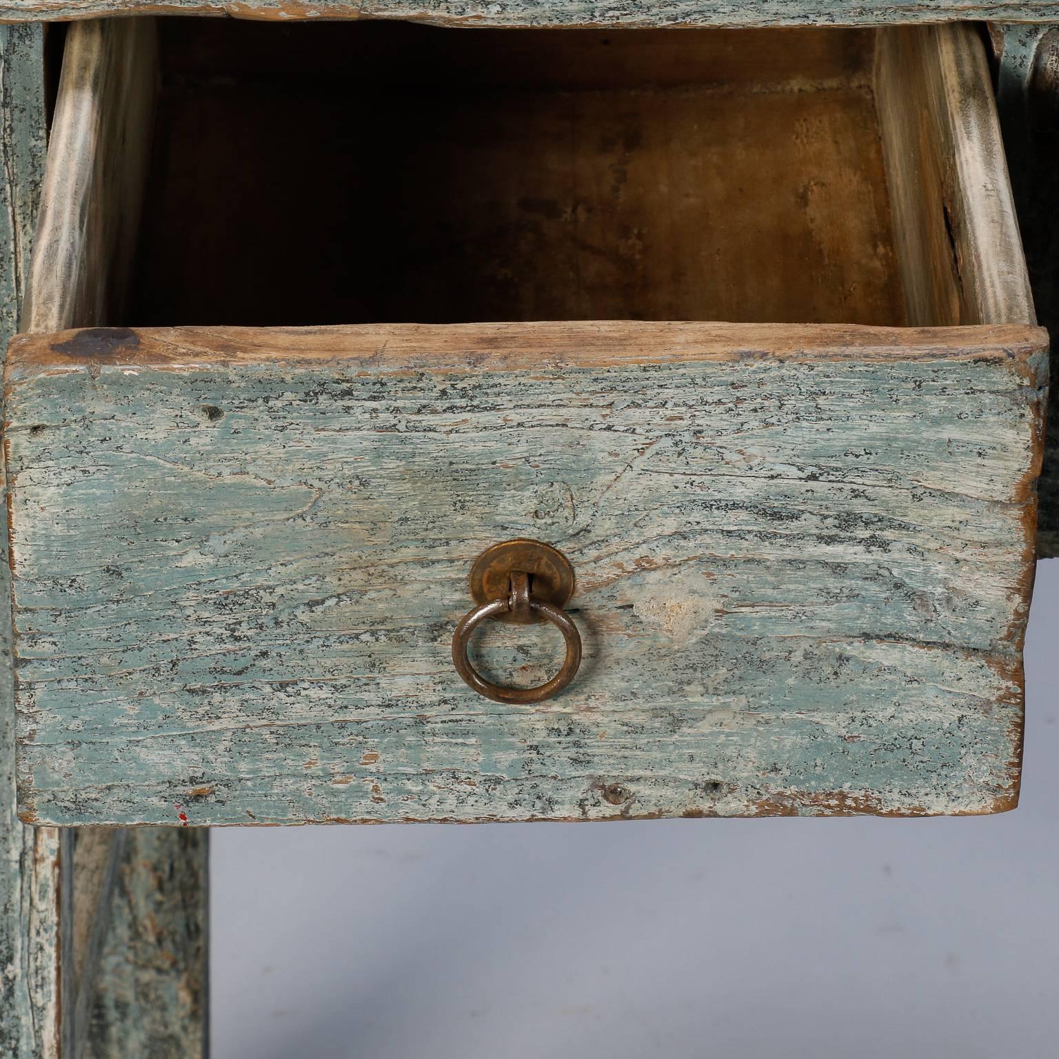 Small Primitive Two-Drawer Chinese Blue Painted Table  3