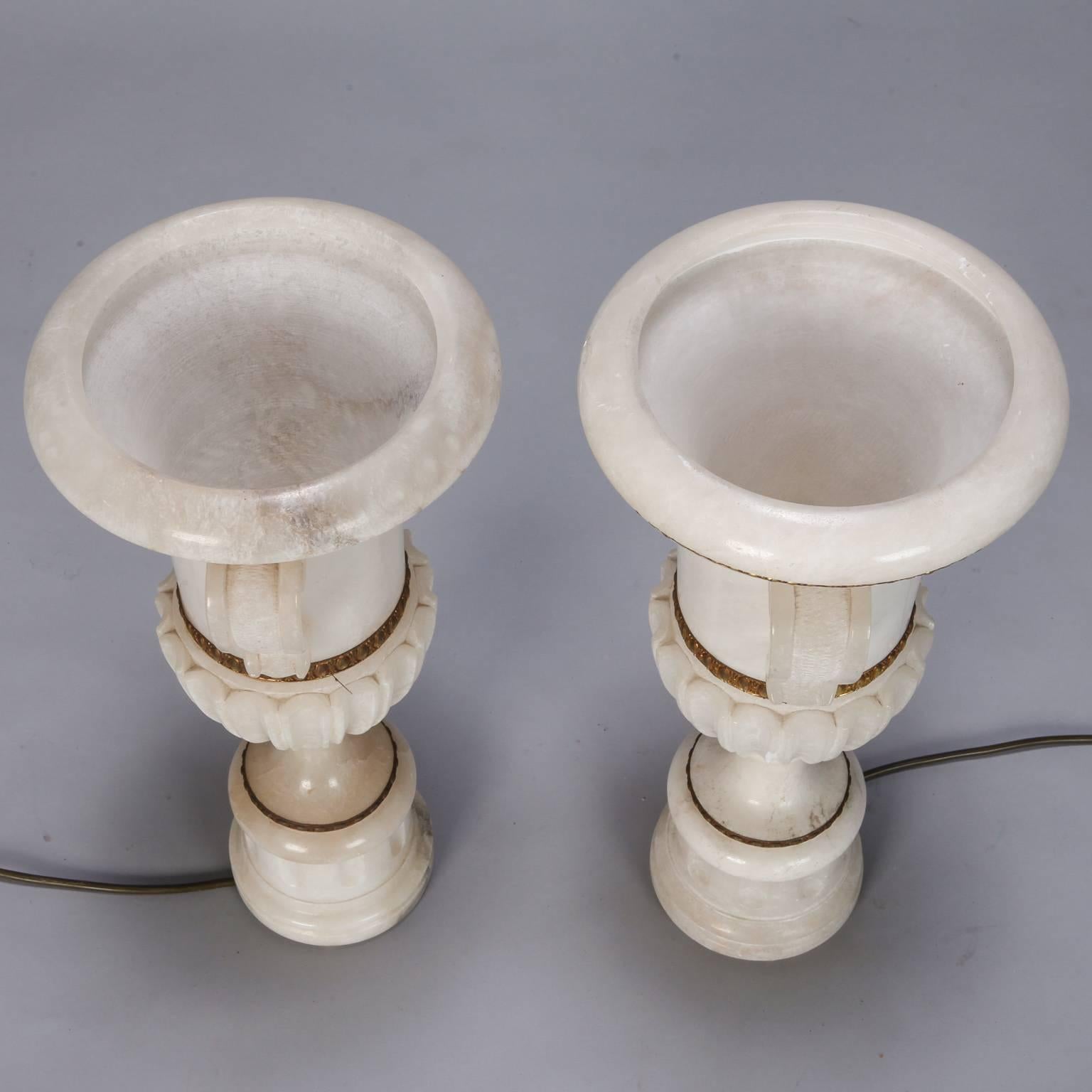 Pair of Tall Urn Form Alabaster and Bronze Lamps 4