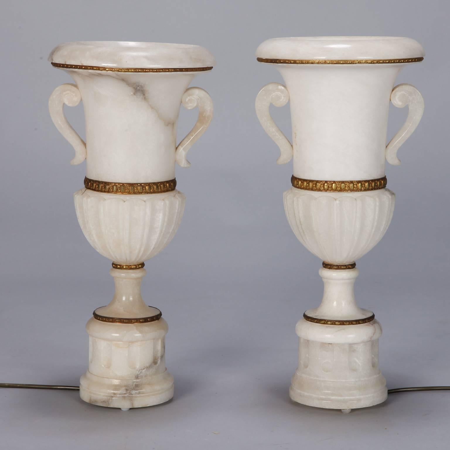 Pair of Tall Urn Form Alabaster and Bronze Lamps 3