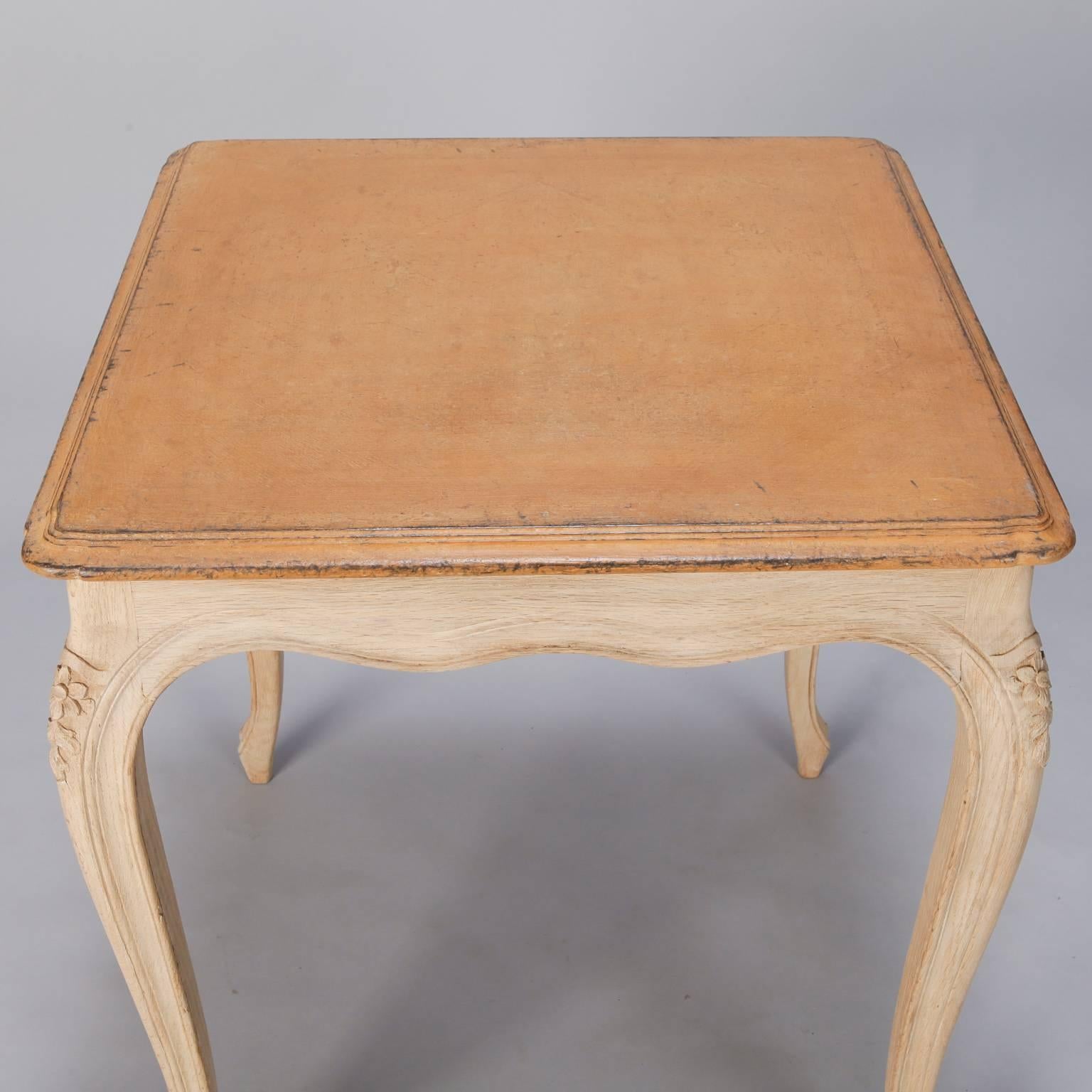 Carved French Small Painted Square Side Table For Sale