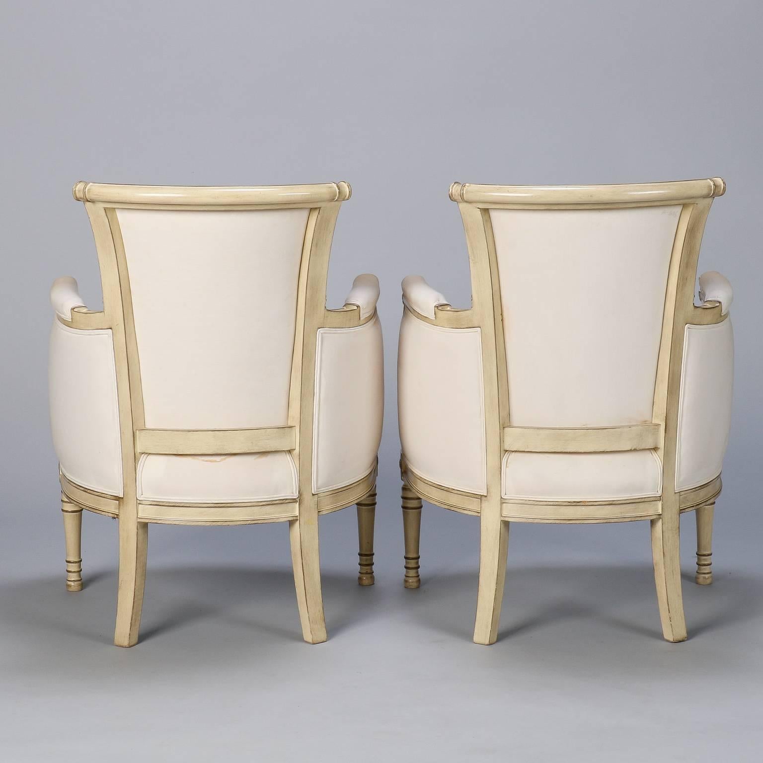 French Pair of Louis XVI Style White Painted Bergeres