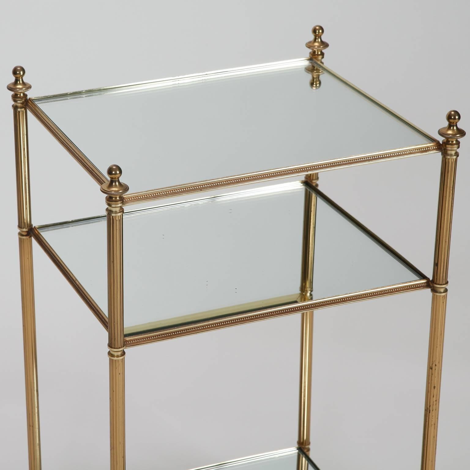 French Three-Tier Brass and Mirrored Glass Side Table In Good Condition In Troy, MI