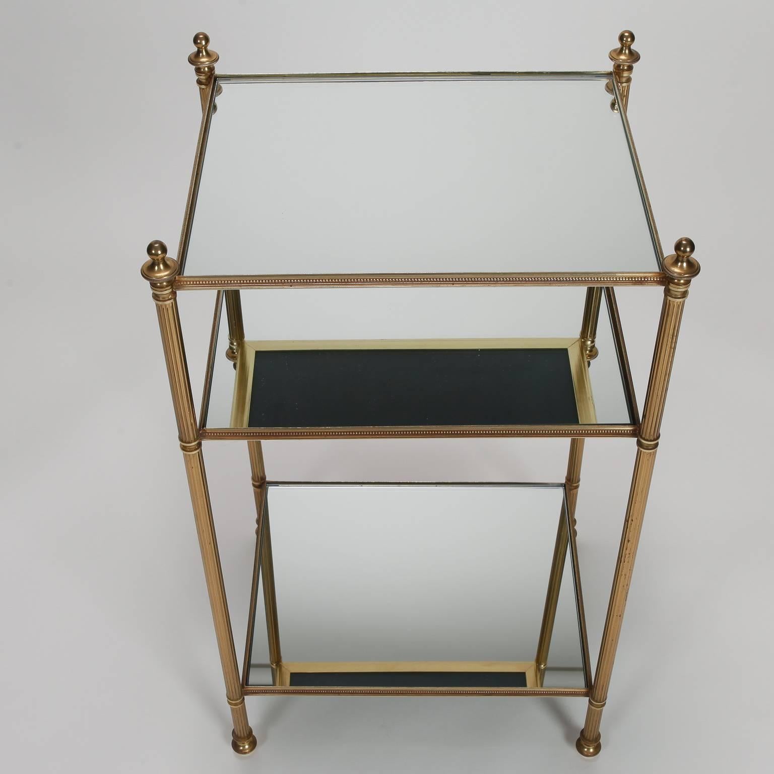 20th Century French Three-Tier Brass and Mirrored Glass Side Table