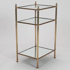 French Three-Tier Brass and Mirrored Glass Side Table