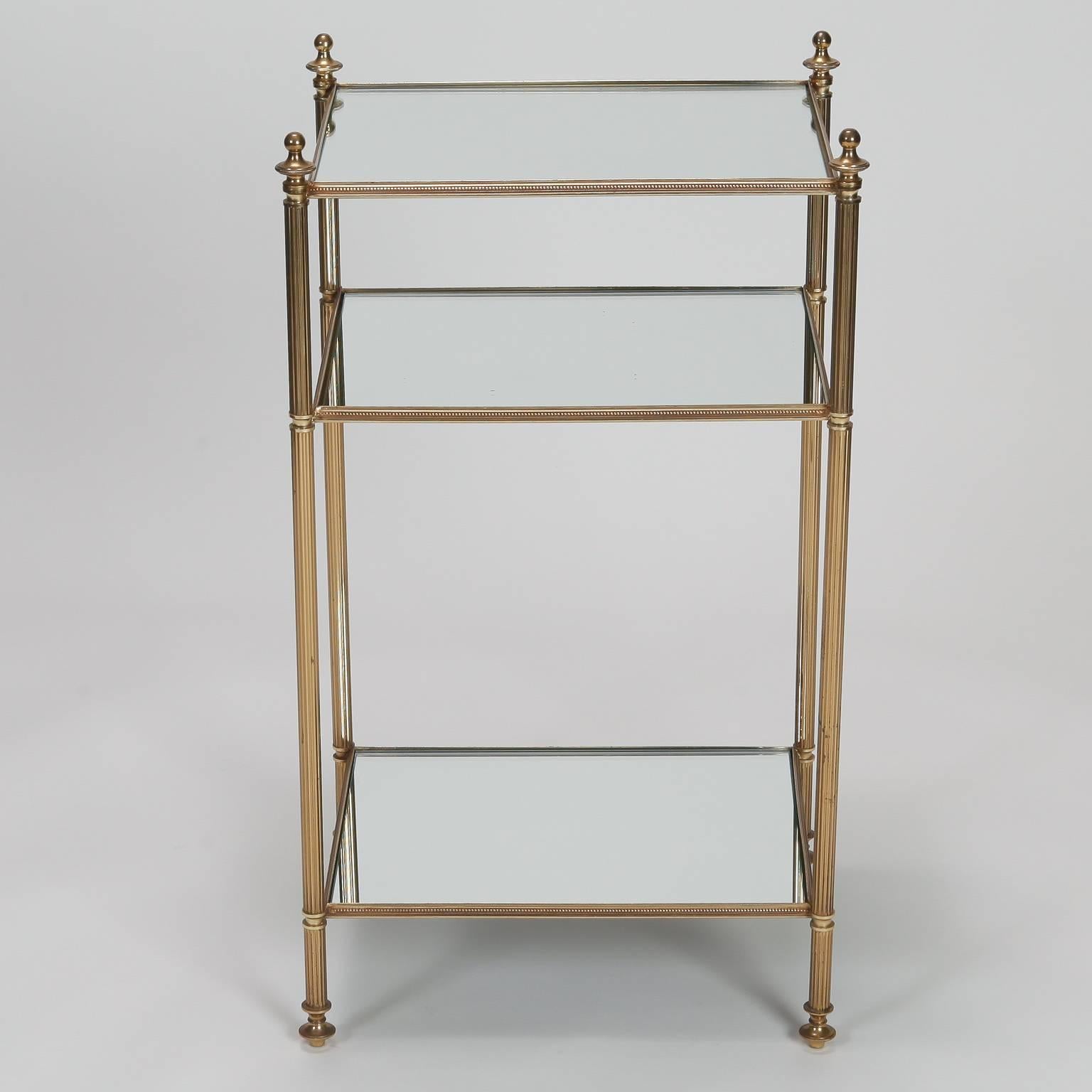French Three-Tier Brass and Mirrored Glass Side Table 1