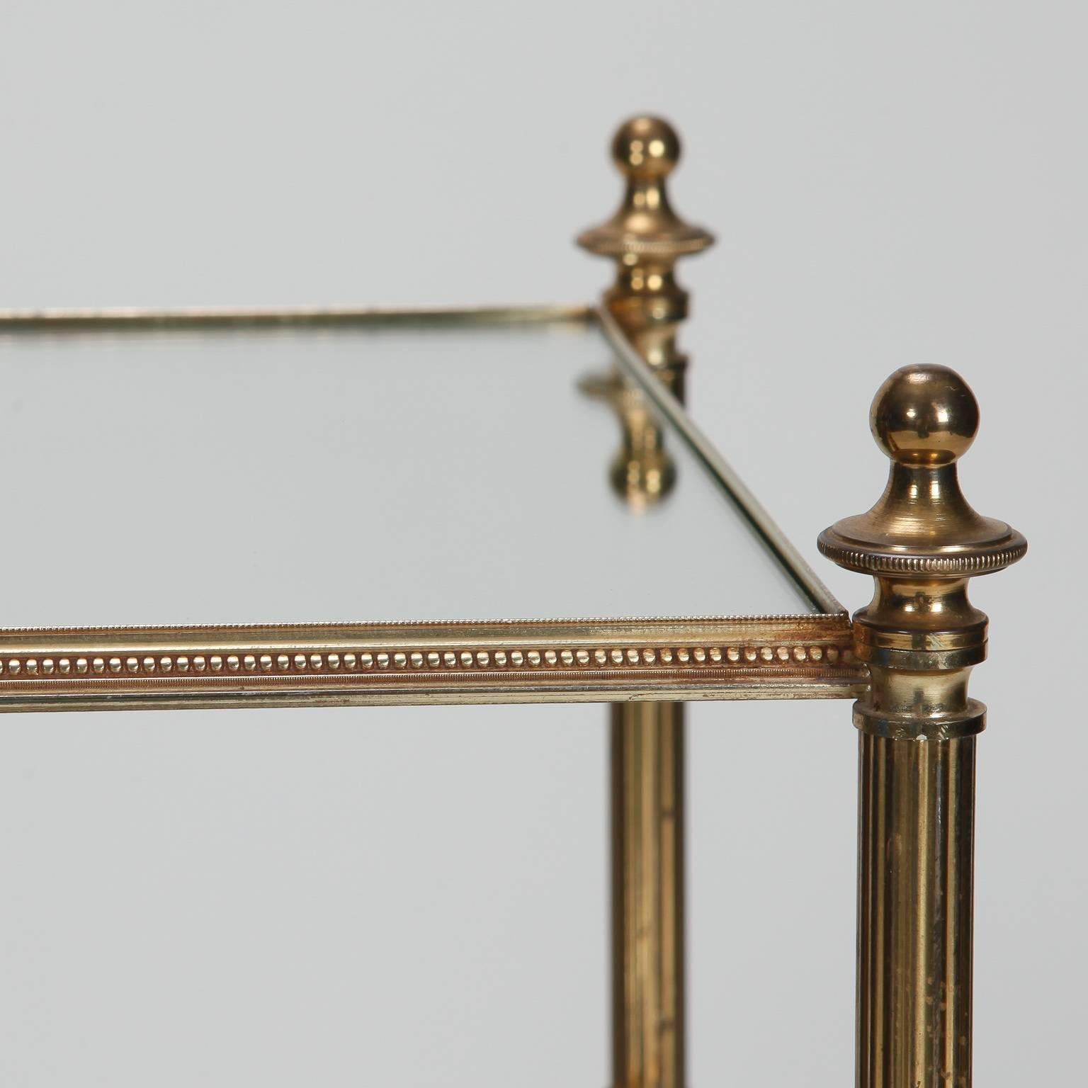 Neoclassical French Three-Tier Brass and Mirrored Glass Side Table