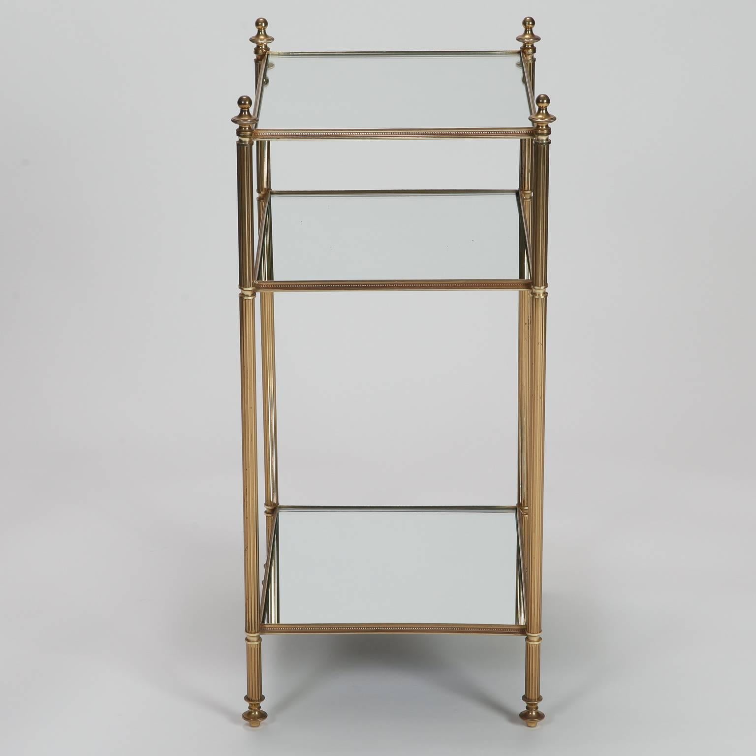 French Three-Tier Brass and Mirrored Glass Side Table 2