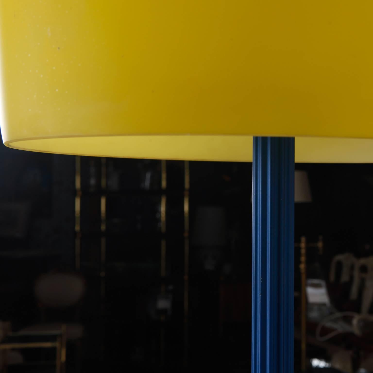 Mid-Century Modern Blue and Yellow Memphis Floor Lamp with Glass Shade