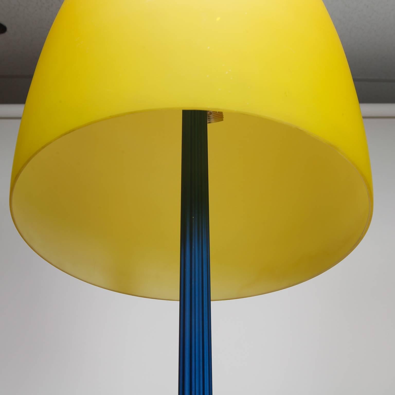 Italian Blue and Yellow Memphis Floor Lamp with Glass Shade