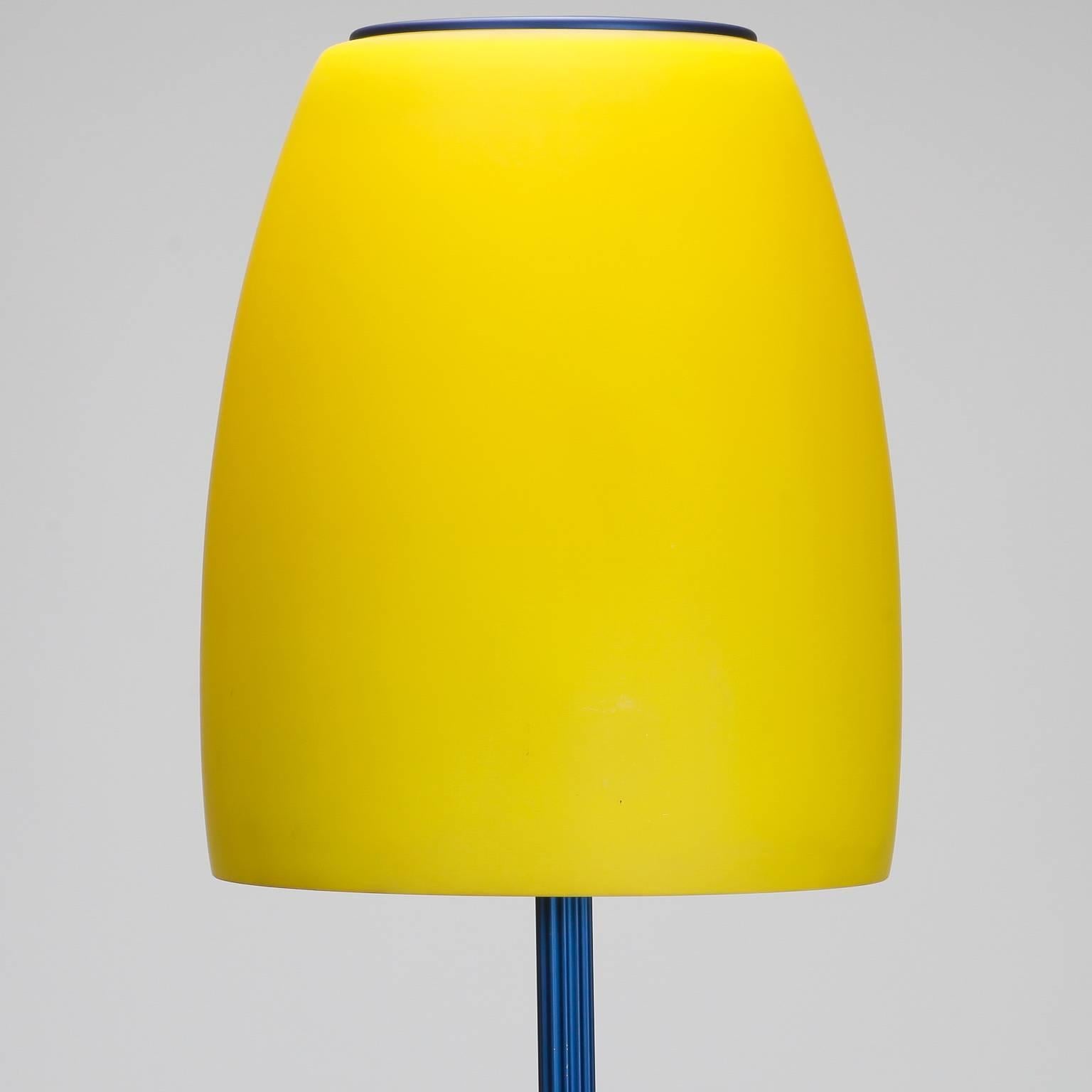 Blue and Yellow Memphis Floor Lamp with Glass Shade 1