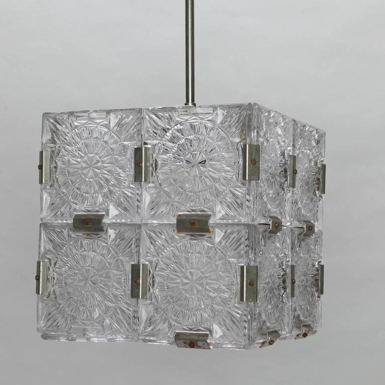 Mid Century Glass Cube Pendant Light In The Style Of Kalmar