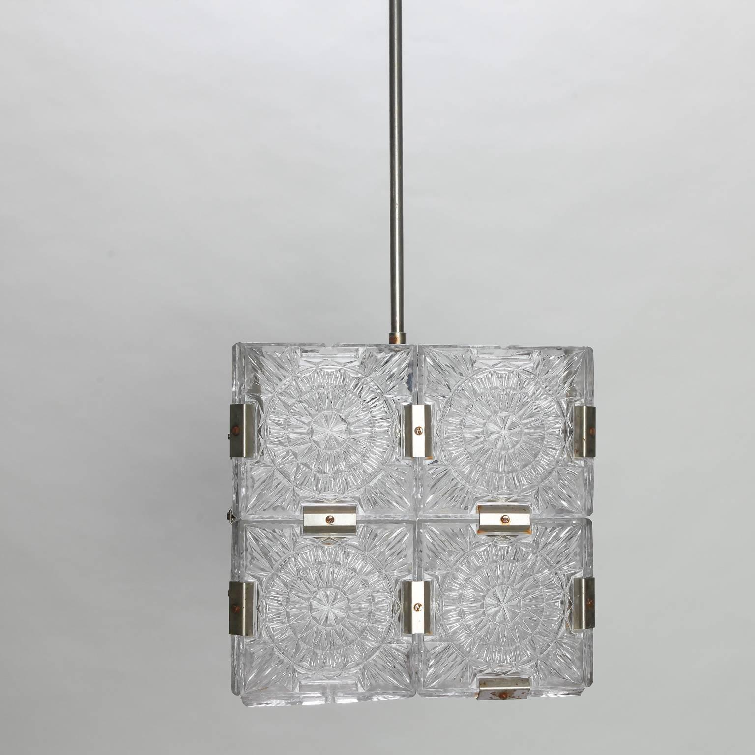 Mid-Century Modern Mid-Century Glass Cube Pendant Light in the style of Kalmar