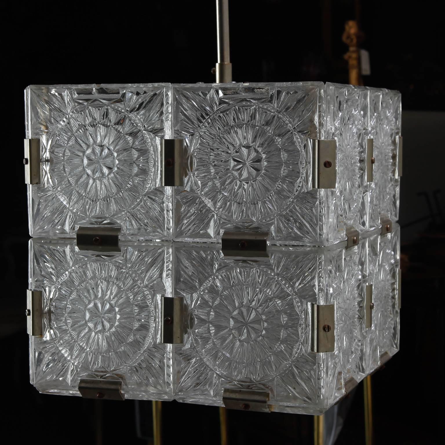 Czech Mid-Century Glass Cube Pendant Light in the style of Kalmar